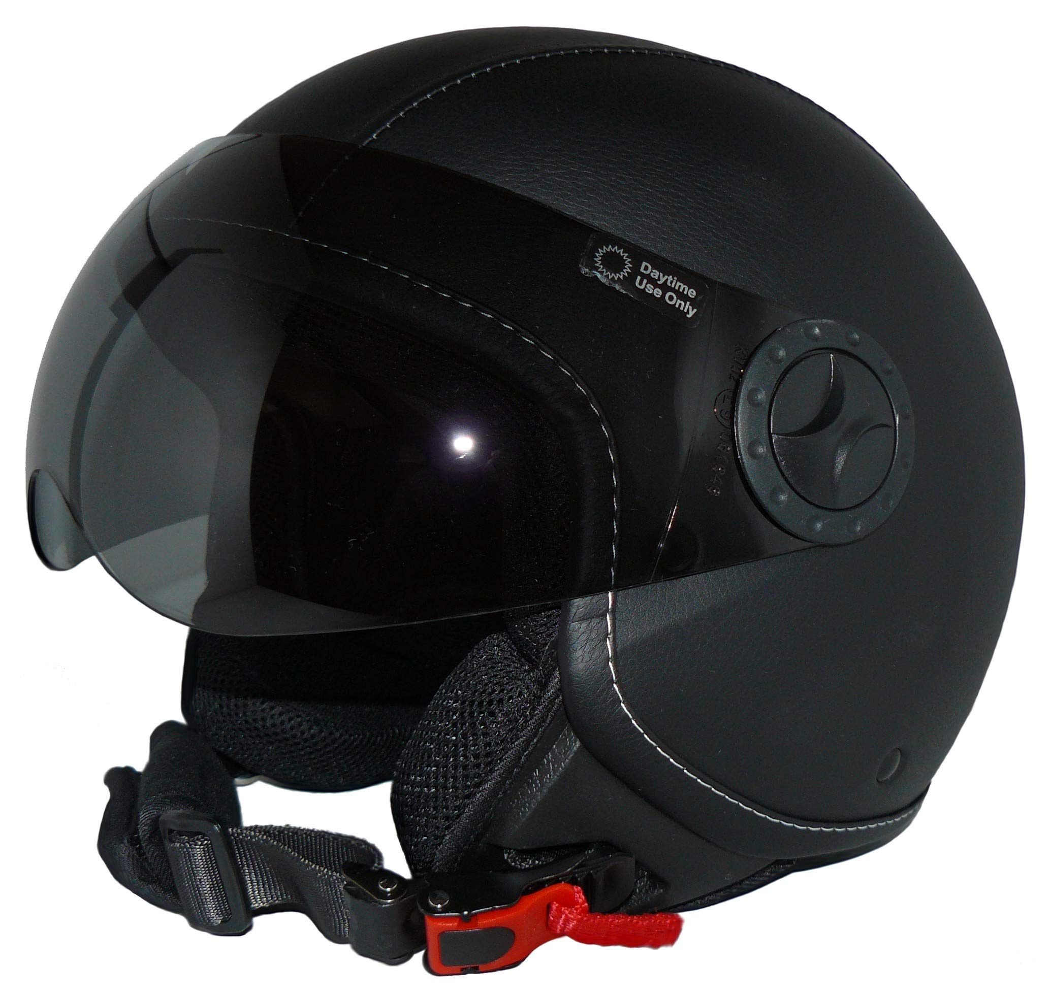 Męski kask motocyklowy H730, skórzany kask motocyklowy H730, skóra z powłoką ze sztucznej skóry, wzór pilotki, czarna powłoka ze sztucznej skóry, S EU