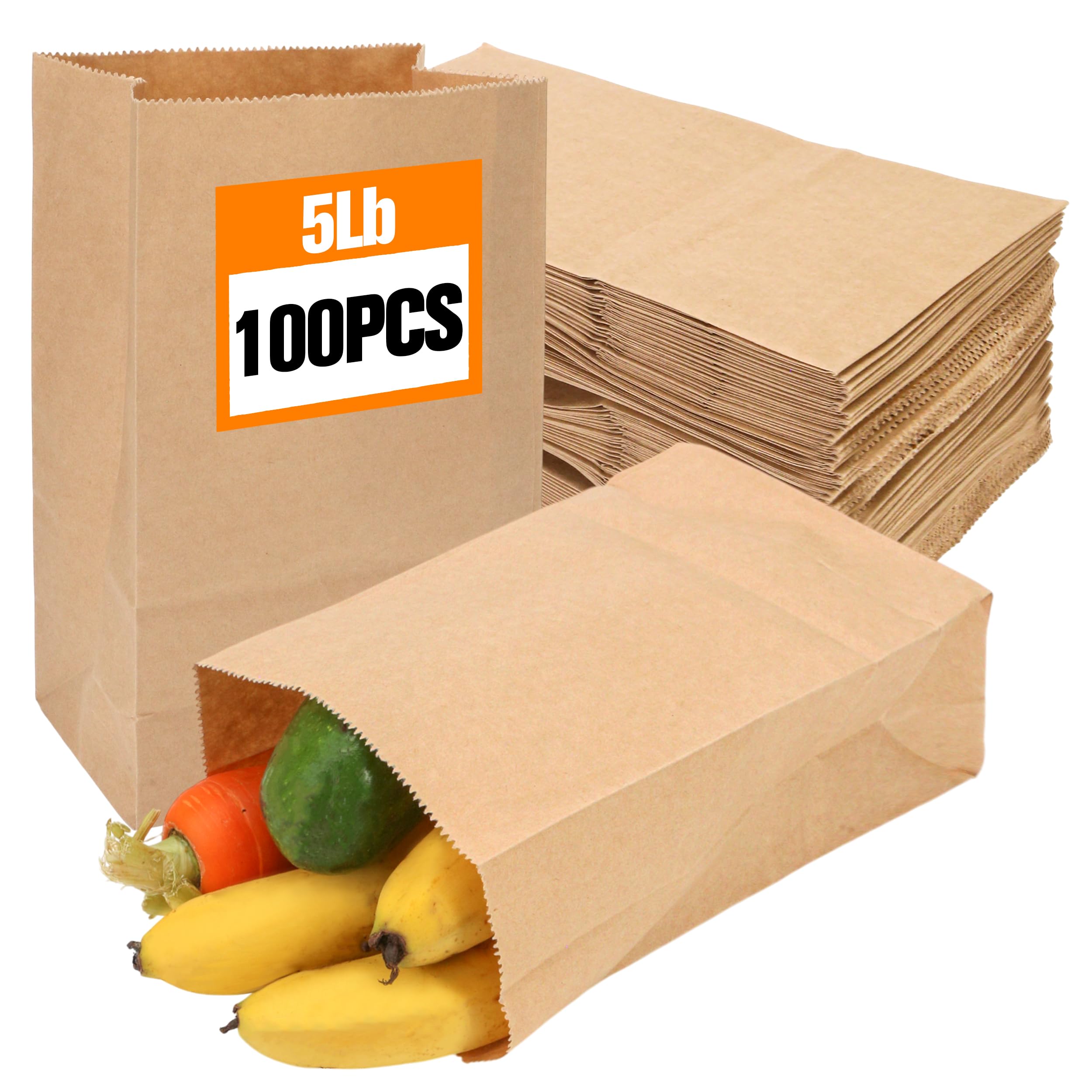 Borsa per il pranzo in carta da 2,3 kg, 100 pezzi, marrone, per bambini, sandwich, sacchetti di carta per alimenti, grandi dimensioni, snack, mestiere, riciclabili, usa e getta, imballaggio al forno