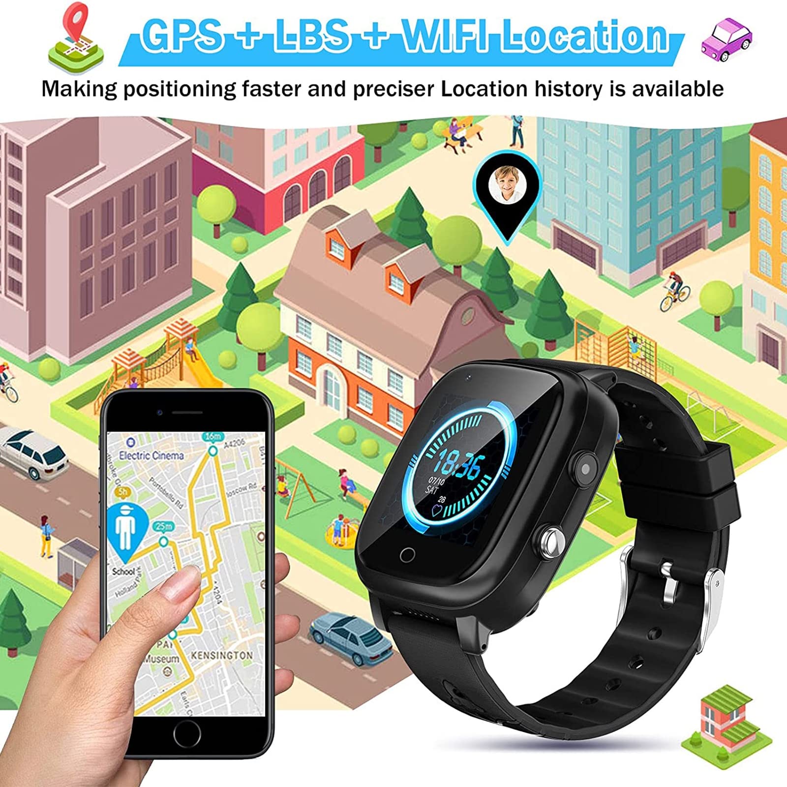 Smartwatch 4G dla dziewcząt i chłopców, inteligentny zegarek dla dzieci, IP67, wodoodporny, WiFi, smartwatch, telefon z GPS Tracker, rozmowa wideo, rozmowa telefoniczna, SOS, dla dzieci w wieku