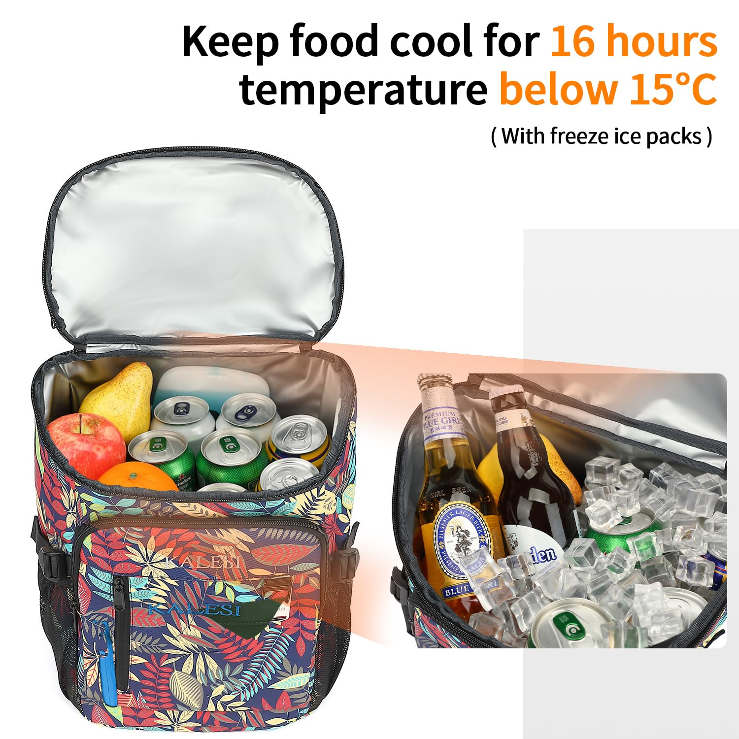 Kalesi Kühlrucksack 36 Dosen Leichter Isolierter Rucksack Kühler Auslaufsicher Reise Camping Mittagessen Rucksack Outdoor Besteck Rucksack für Damen und Herren