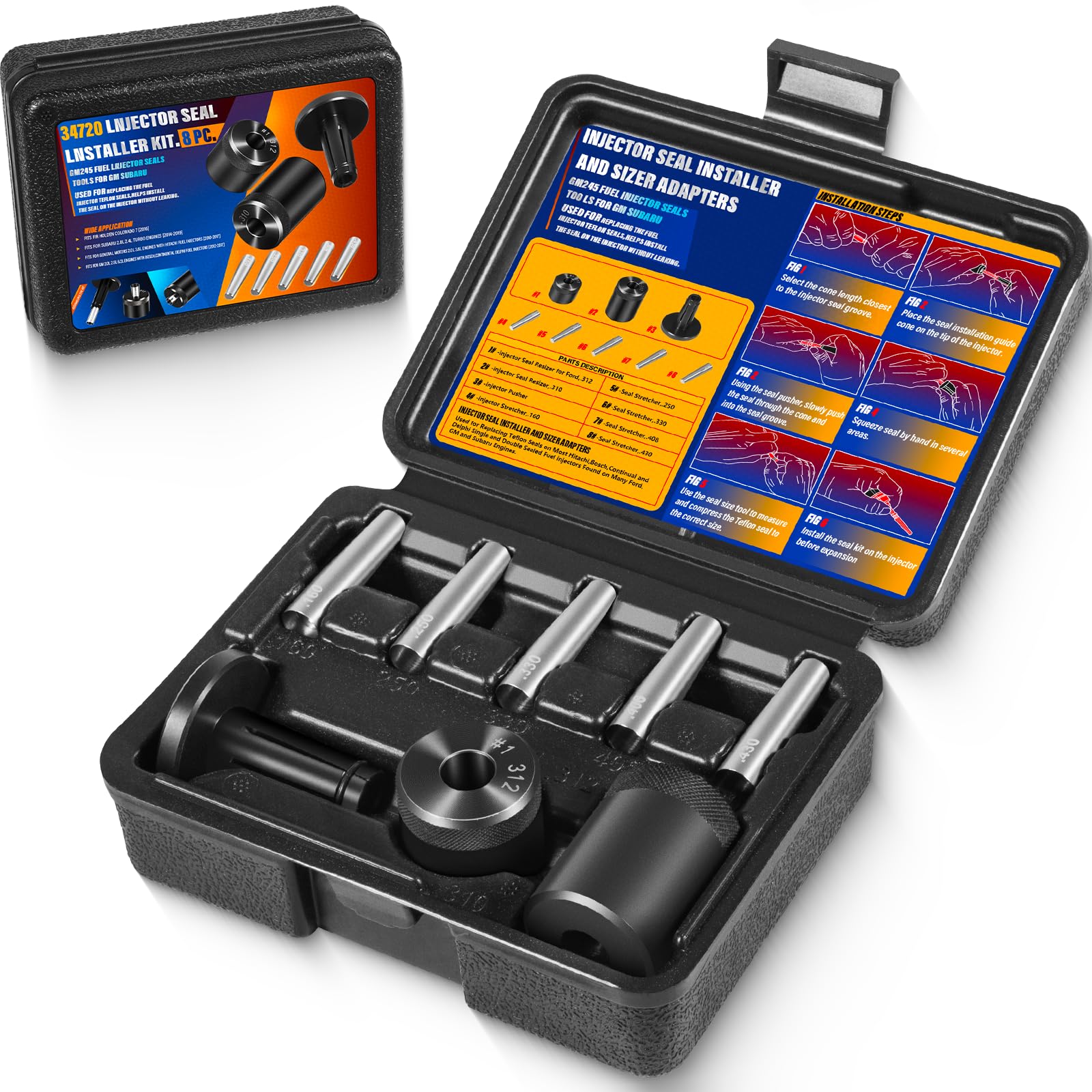 34720 Fuel Injector Seal Installer Tool Kit for Ford GM Subaru Engines