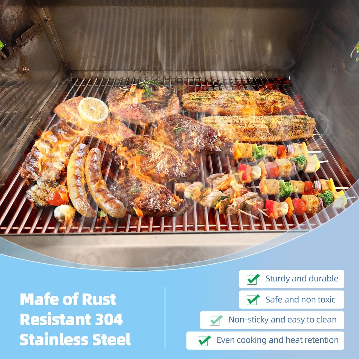 19 1/4" Stainless Steel Cooking Grid with 16 1/2" Briquette Tray for Select Turbo Replacement Parts, Heat Plate and Grill Grates Parts for Nexgrill CK4CKWN, CG4CKW Grills,4 Pack