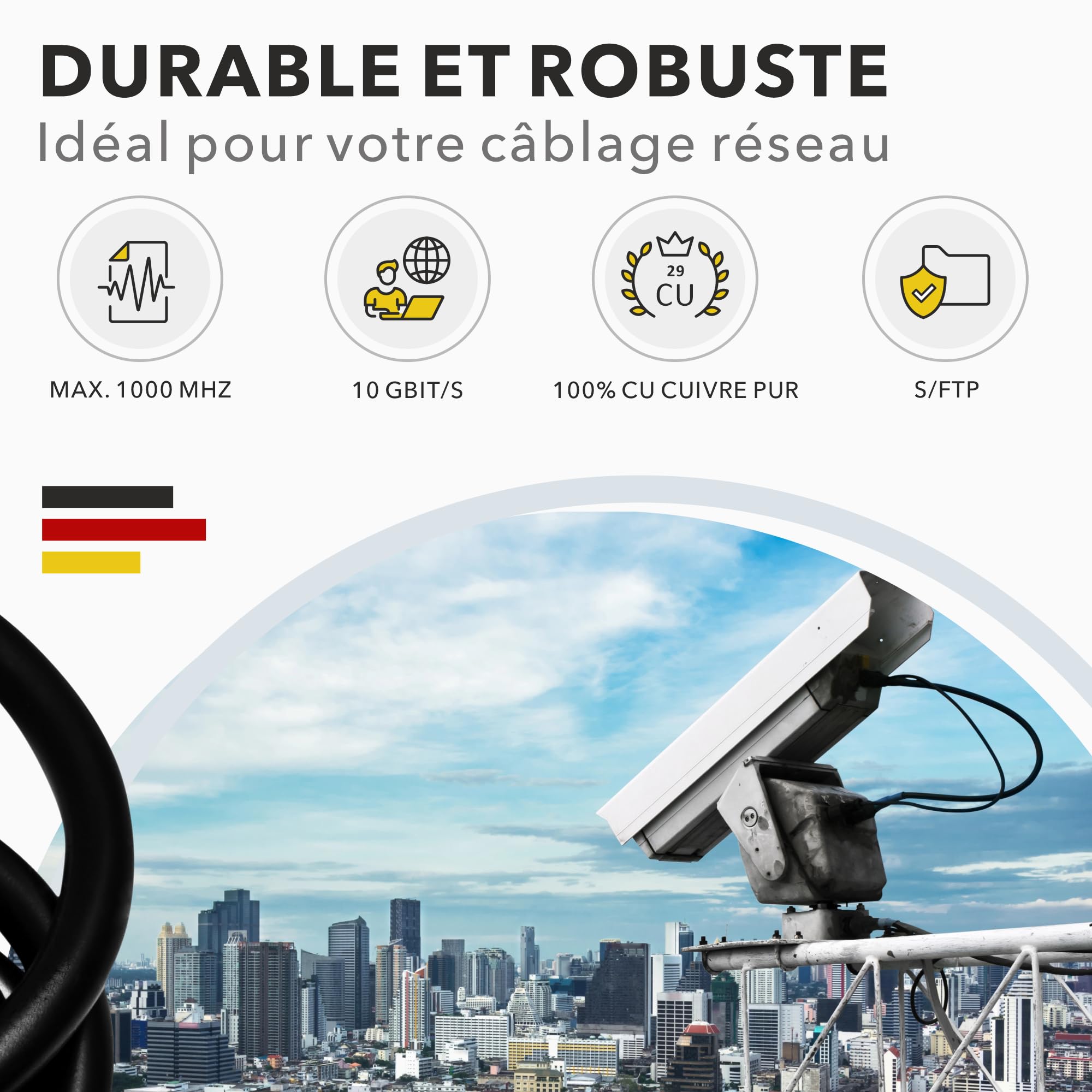Hb-digital 100 m CAT.7 Netwerkkabel, LAN-kabel, installatiekabel, AWG, 23 puur koper S/FTP PiMF LSZH, halogeenvrij, RoHS-compliant, Ethernet installatiekabel, datakabel, PoE, 10Gbit/s, GHMT gecertificeerd, geel