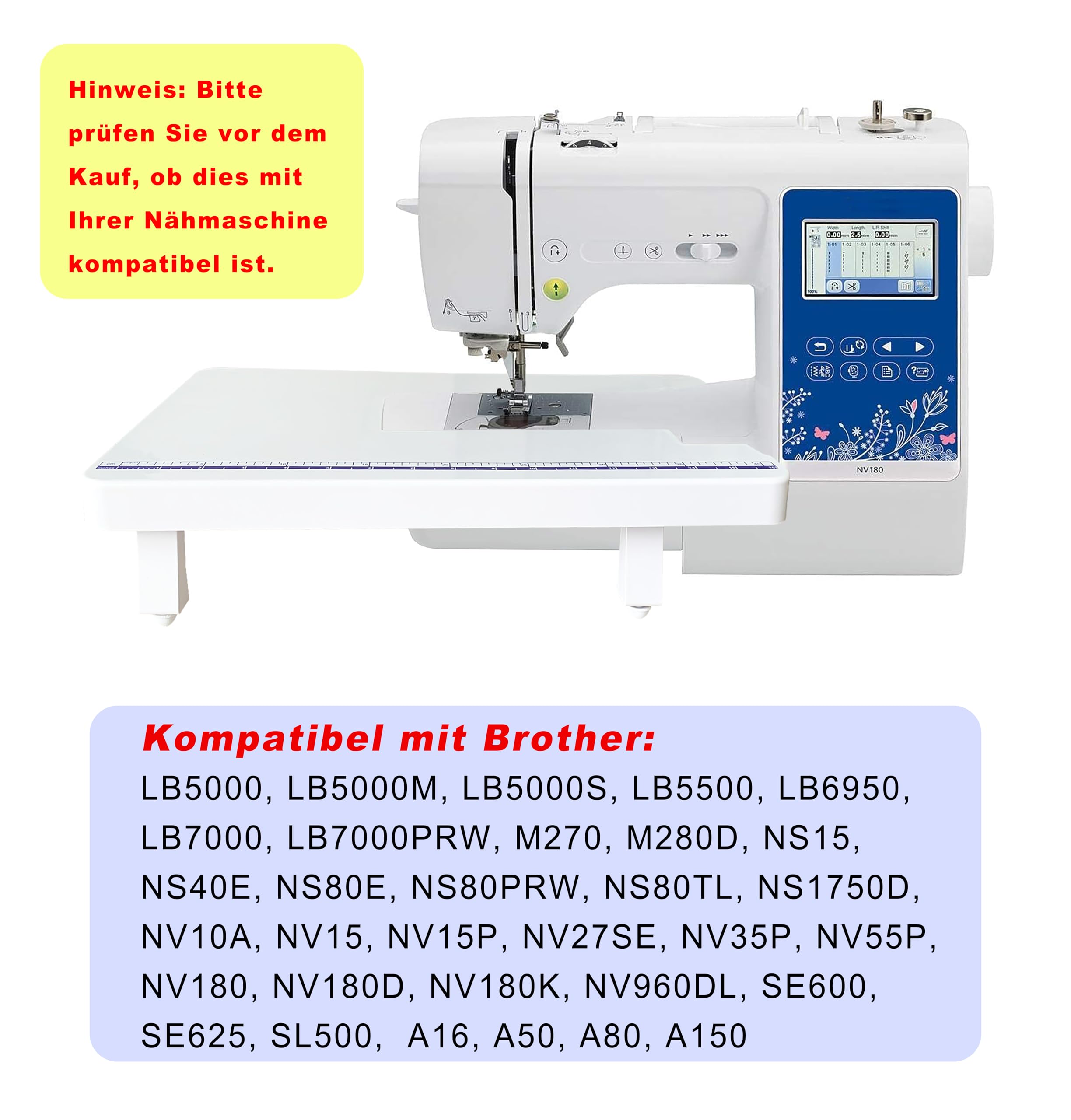 StitchTech Nähmaschinen-Erweiterungstisch – kompatibel mit Brother LB5000, LB5500, LB6950, LB7000, NS15, NS80E, NS1750D, NV10A, NV180, NV960DL, SE600, SE625, SL500, A16, A50, A80
