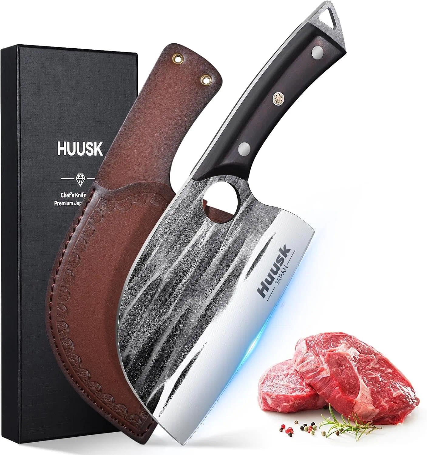 Upgraded Serbian Chef Knife - Forged Butcher Knife with Sheath, Japanese Meat Cleaver for Meat Cutting Heavy Duty Chopping Knives for Outdoor Cooking, Camping, Gifts for Men and Women