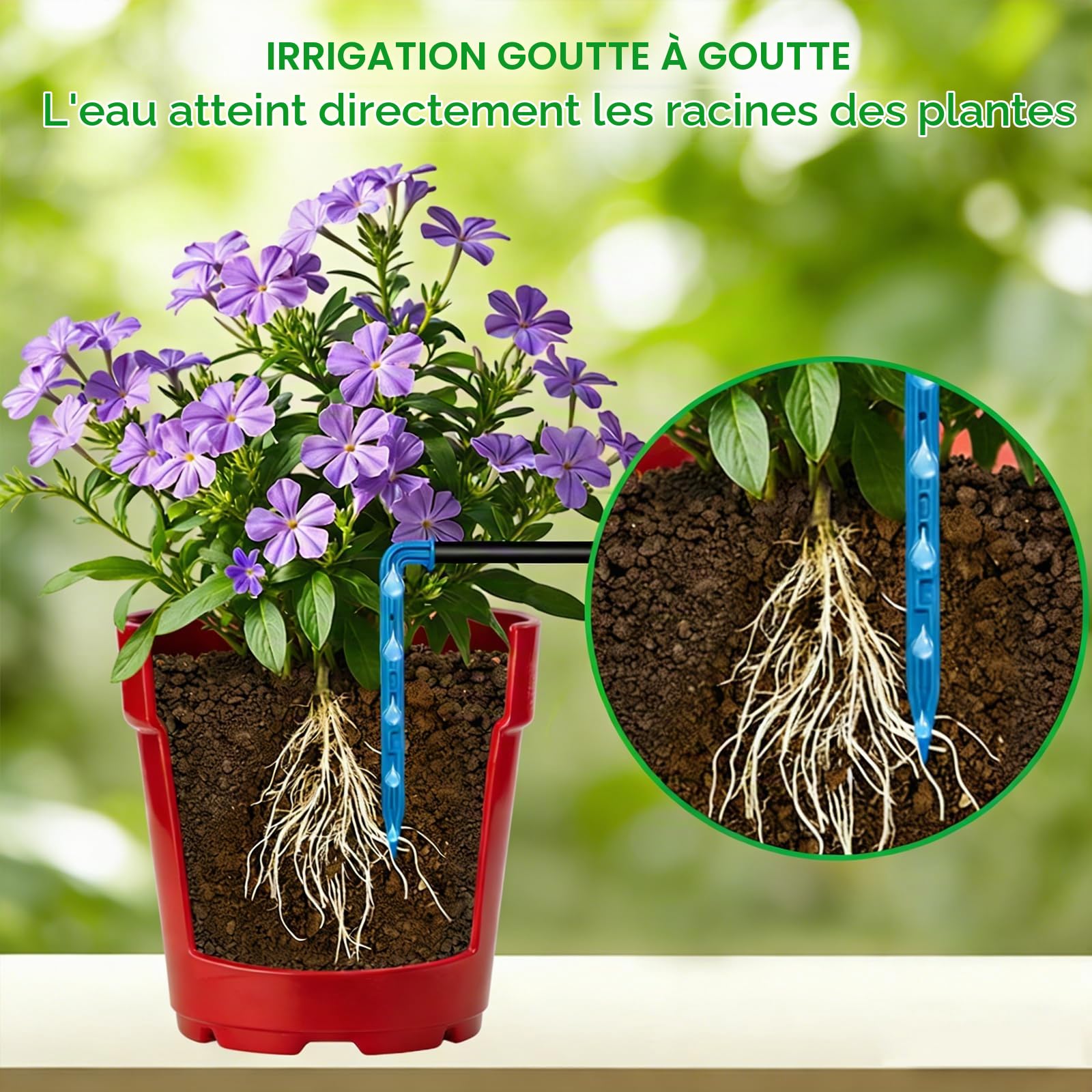 Système d'irrigation solaire goutte à goutte automatique pour 15 plantes en pot, 132 programmes d'arrosage, tuyau de 15 m, idéal pour balcon, jardin, potager et serre
