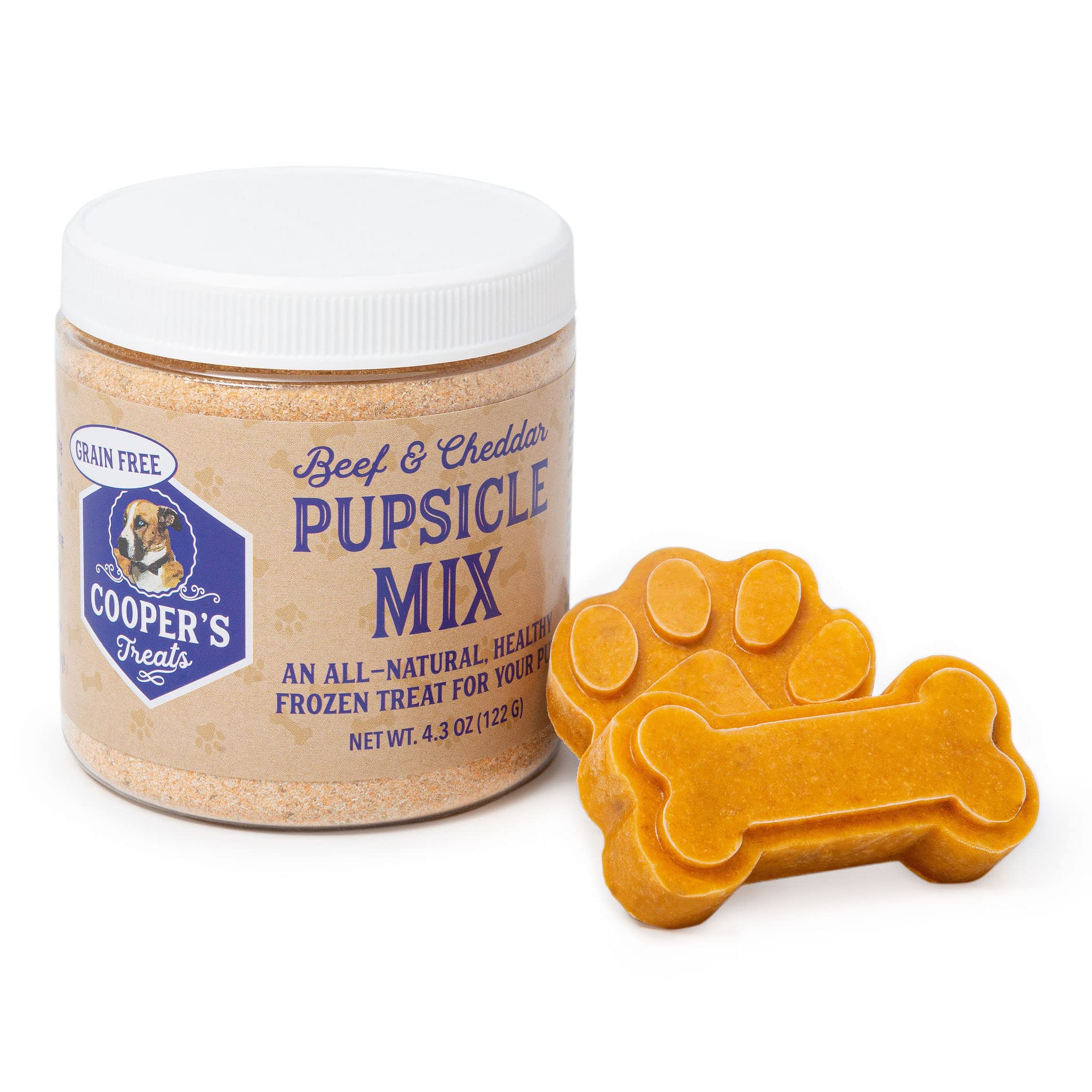 Cooper's Treats Pupsicle Mix - Make Your Own Dog Treats - 4.3oz Grain Free Beef and Cheddar - Pupsicle Refills, Pup Ice Cream, Pupicle Dog Treat Kit