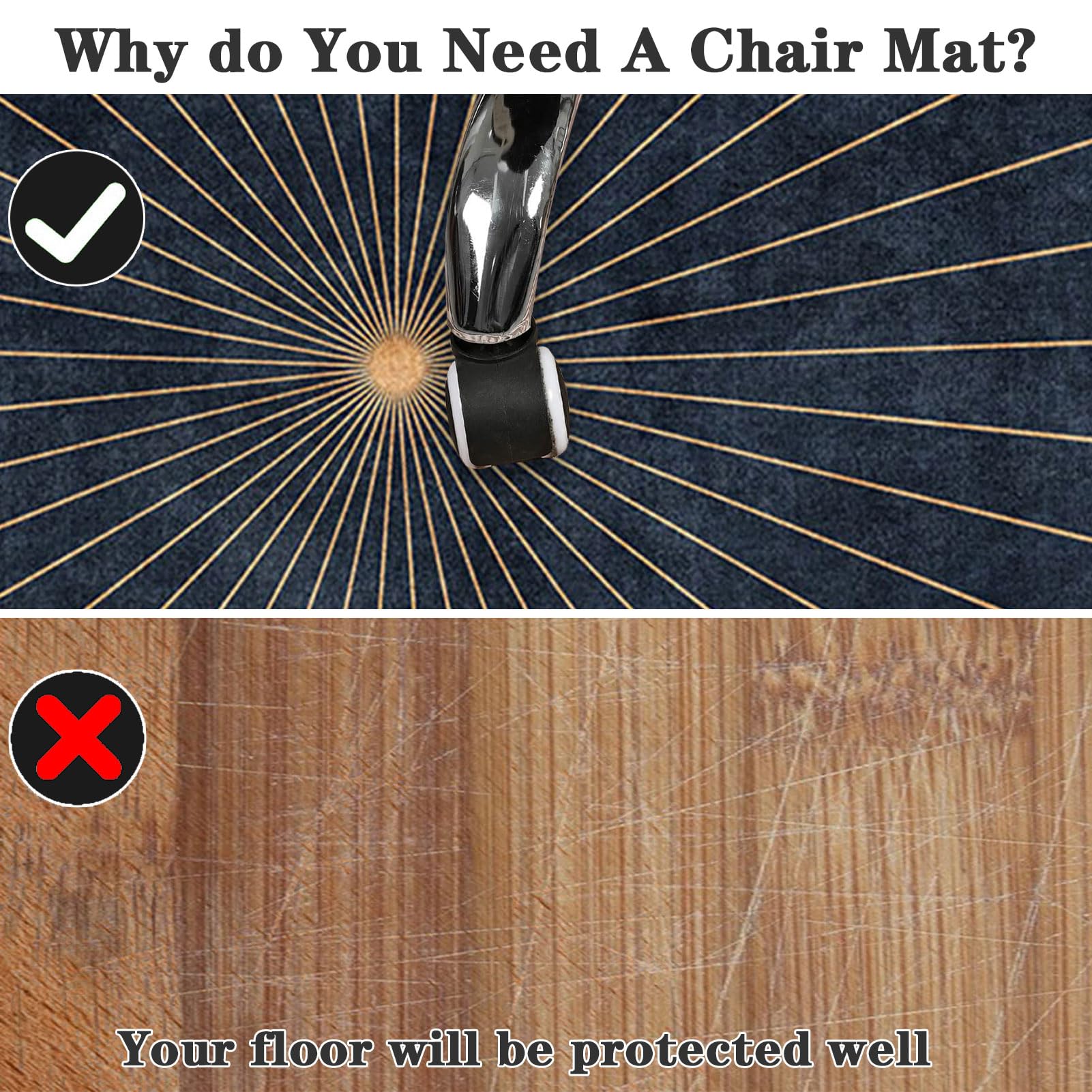 Tapis De Protection Sol Rond Chaise Bureau 130 Cm - Antidérapant, Silencieux, Pour Parquet, Carrelage, Stratifié