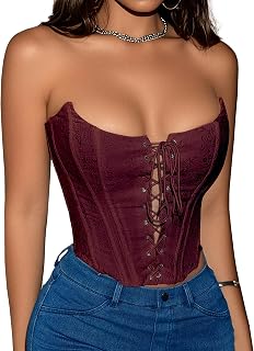 Benfoly Black Strapless Lace-Up Corset Bustier Top for Women - Backless Y2K Crop Tank Sexy Summer Club Outfit