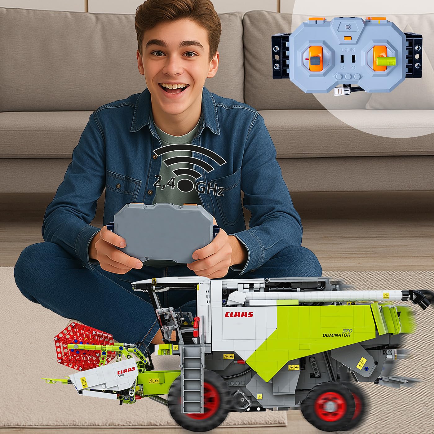 JAMARA 402873 CADA Claas Dominator 370 Briques 1:18 2,4 GHz, Agriculture pour Enfants à partir de 14 Ans, Technologie RC pour garçons, Jouet télécommandé, idée Cadeau pour Enfants, Double Mode