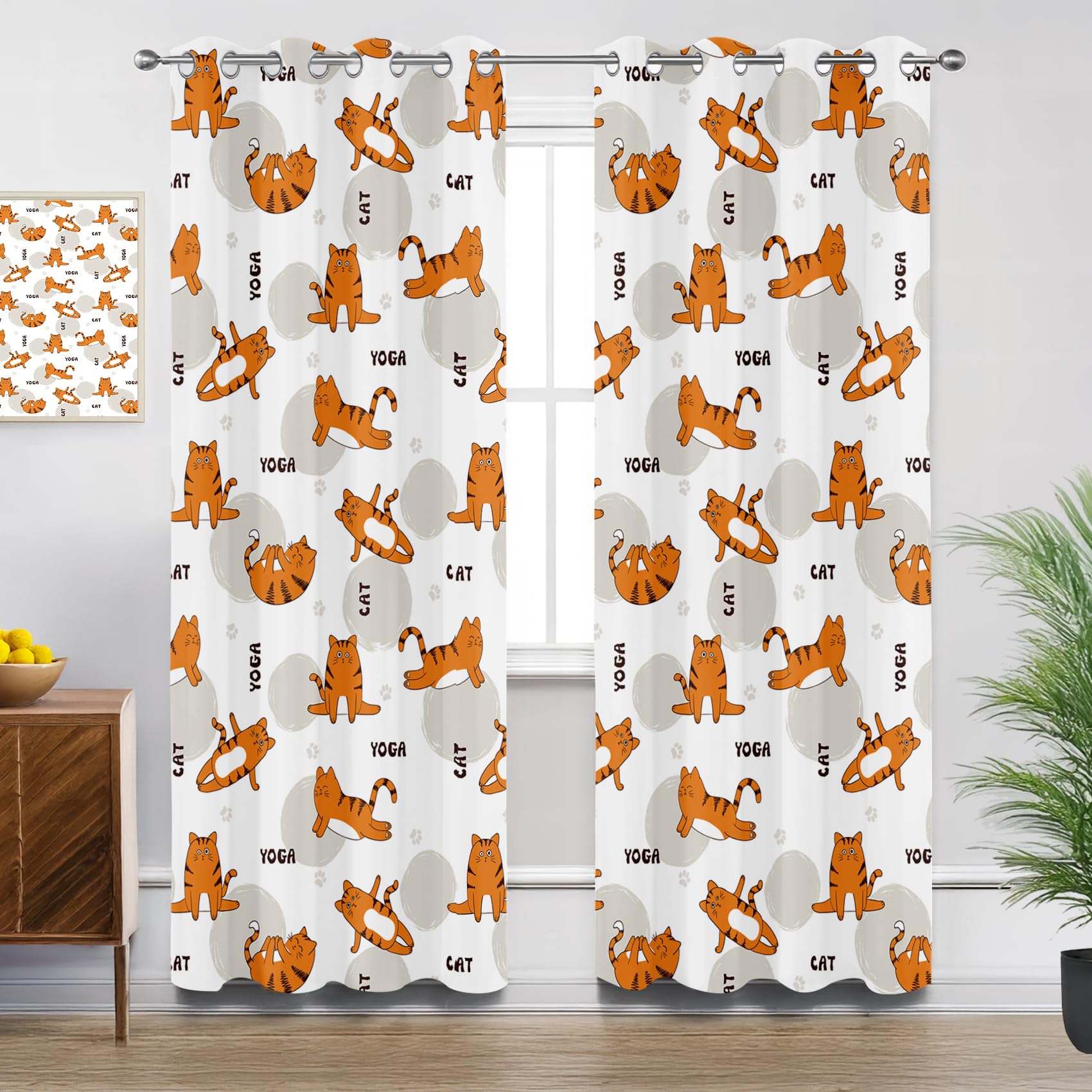 Mistela Cartoon Eyelet Curtains - Funny Cute Cats Kids Animal Blackout Curtains for Living Room Bedroom, Thermal Insulated Soundproof Short Curtain, W66 X D54, 2 Panels Drapes Room Decorations