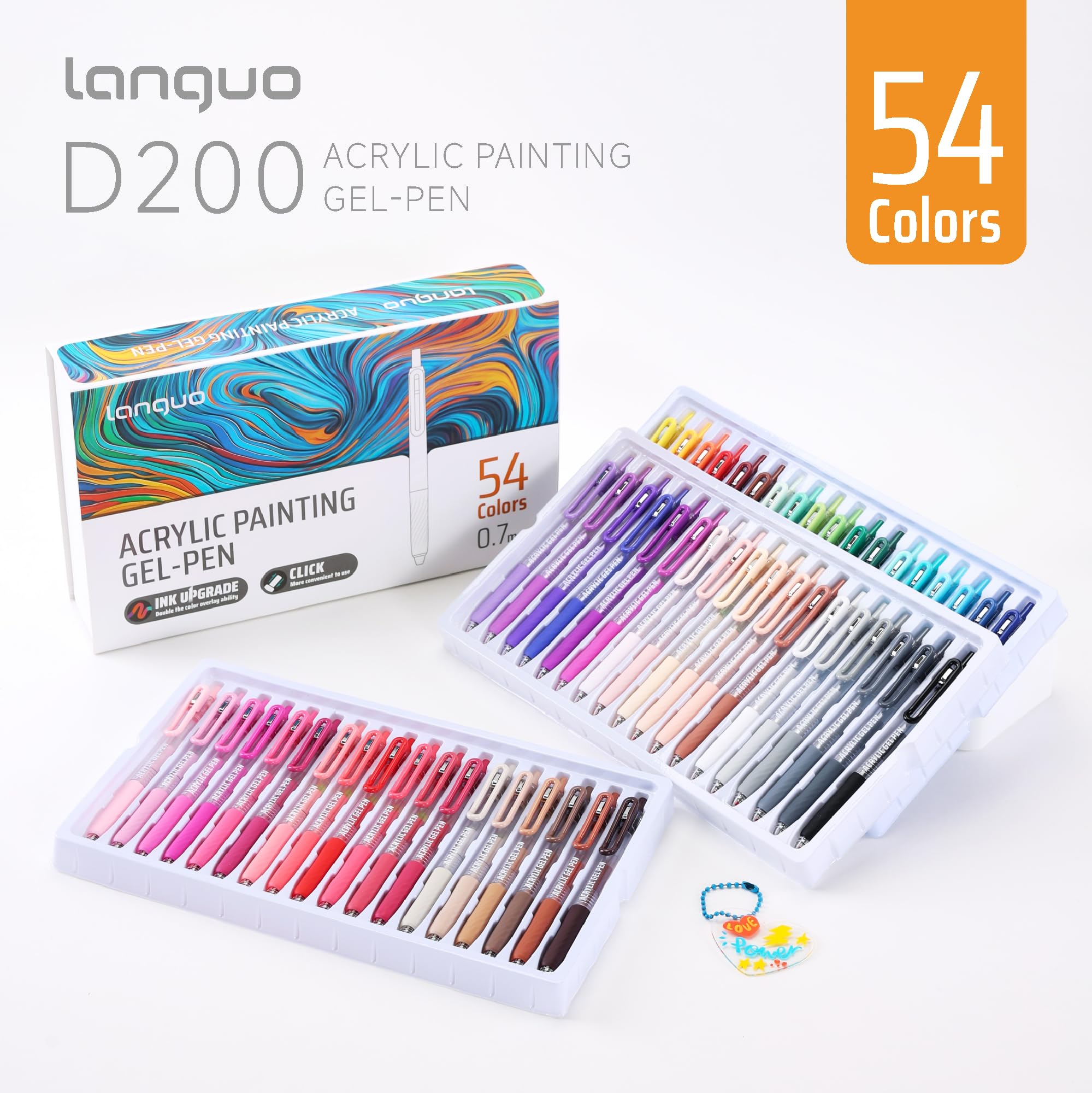 languo Acrylgelschreiber, einziehbar, zum Ausmalen, Set mit 54 Acrylfarbstiften mit 0,7 mm Spitze, bunte Gelstifte für schwarzes Papier, Felsen, Glas, Stoff