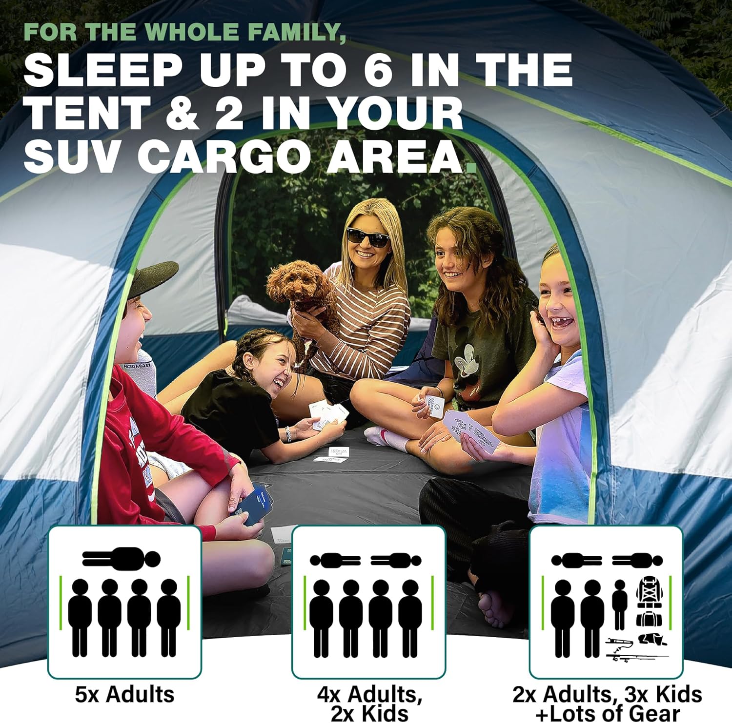 Universal SUV Camping Tent - Up to 8-Person Sleeping Capacity, Includes Rainfly and Storage Bag - Car Tailgate Glamping Tent - 8'W x 8'L x 7.2'H Gray and Blue