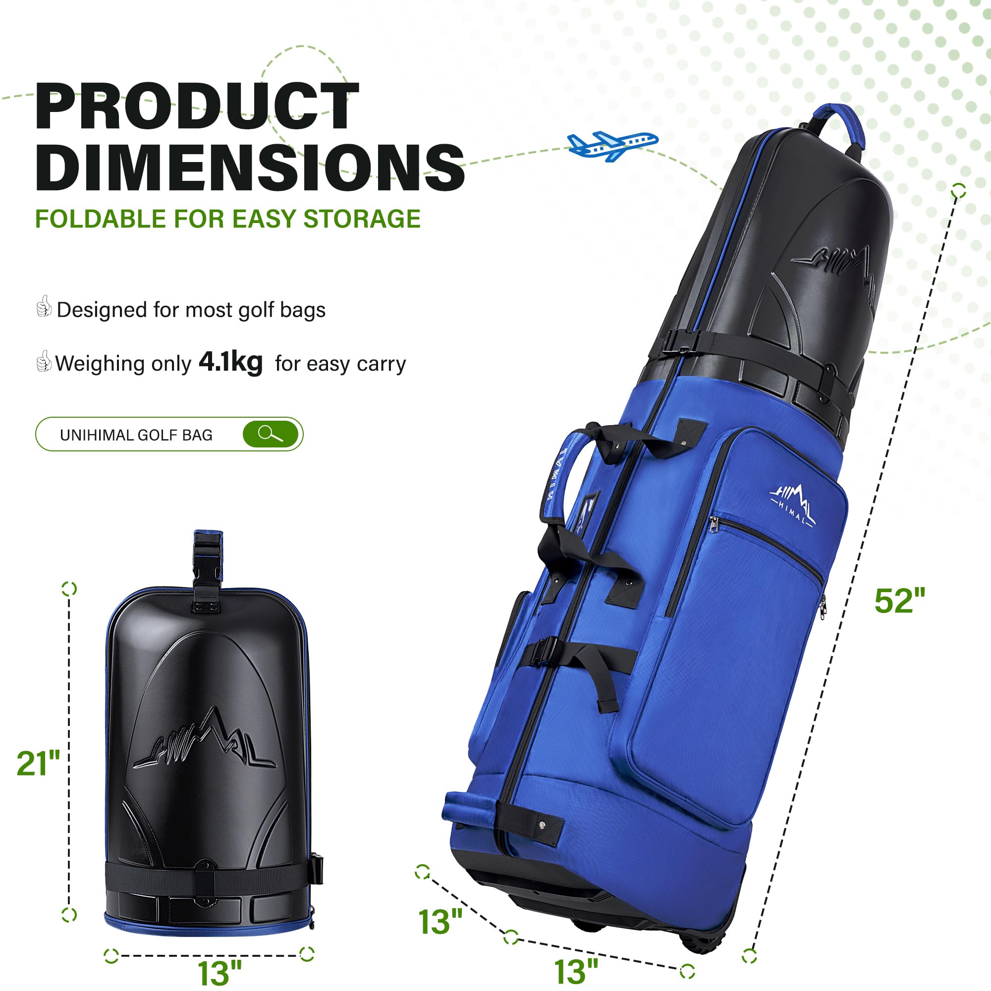 UNIHIMAL Golf-Reisetasche mit Hartschalenkoffer, 1680D strapazierfähige Oxford-Golf-Reisetaschen für Fluggesellschaften mit Rädern, Golfschläger-Reisetaschen für Fluggesellschaften