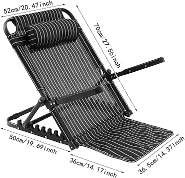 Lifting Bed Backrest, Adjustable Bed Backrest with 7-Position Support & Pillow - Foldable Reading Chair for Elderly, Patients, Home Use, Max 220Lbs, Black Stripe