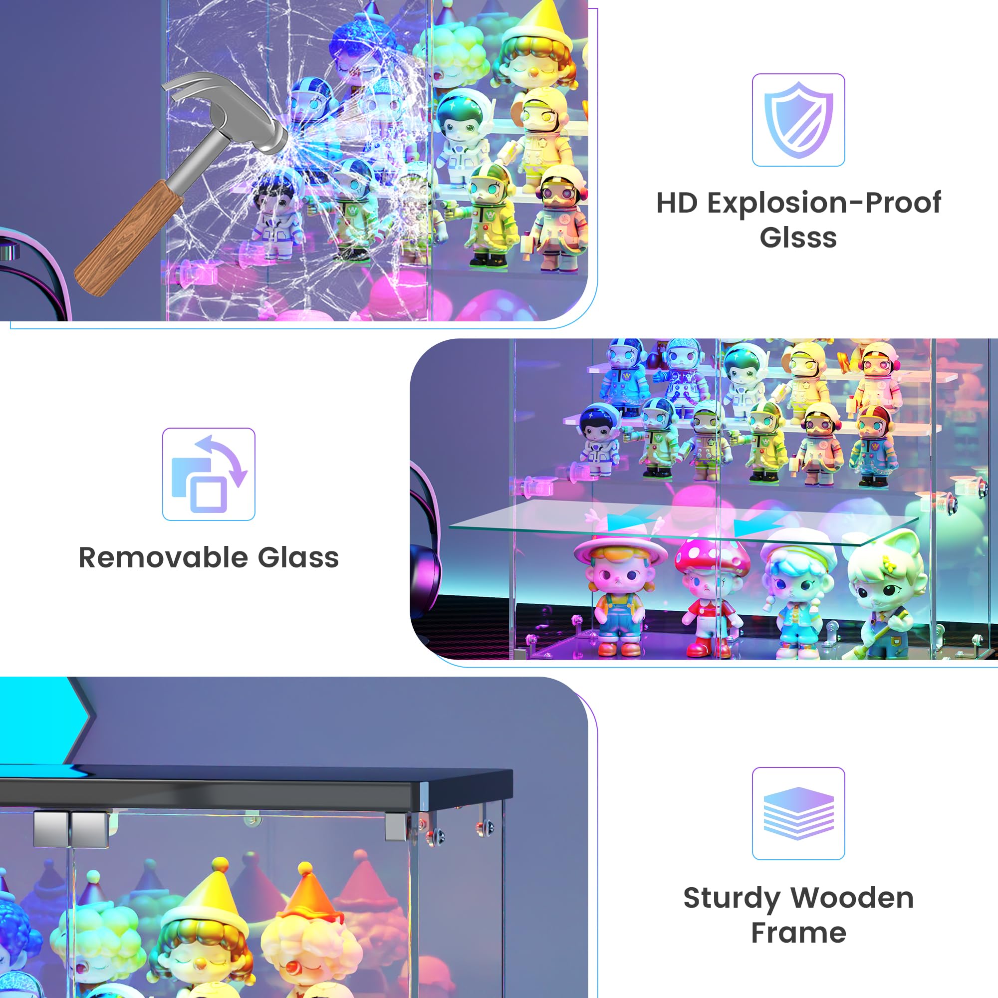 Vlsrka Vitrine en Verre avec éclairage LED et Portes vitrées, pour Figurines et Objets de Collection, Petite vitrine à Deux étages équipée d'un détecteur de Mouvement, Blanc