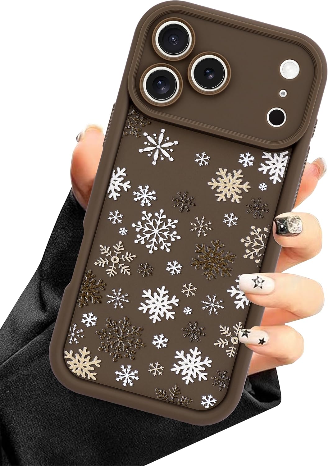 Brown Phone Case for iPhone 17 Pro MAX, Cute Christmas Aesthetic Snowflake Pattern Winter Case, Soft Silicone Slim Shockproof Protective Phone Cover for Women Girls-Brown Brown Snowflake iPhone 17 Pro MAX