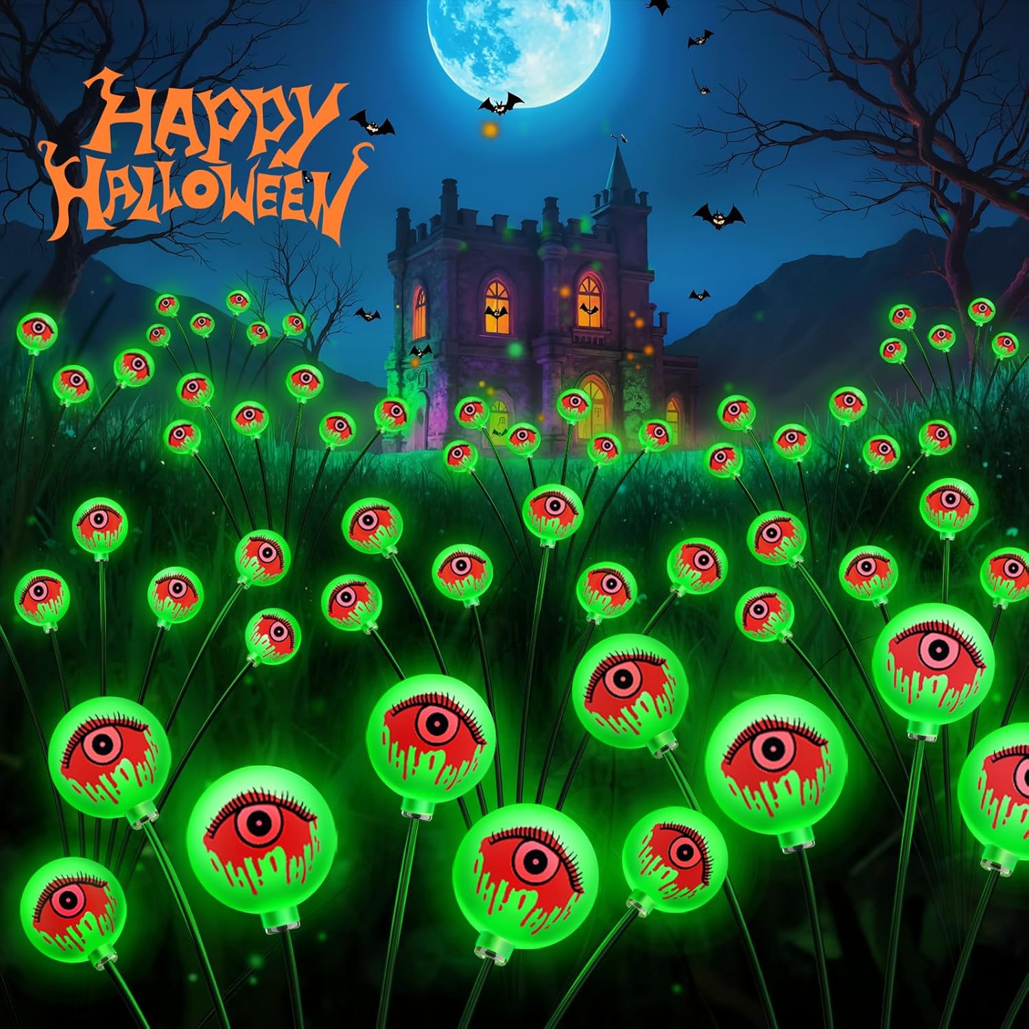 2025 Upgraded Halloween Lights Outdoor Solar Eyeball Light: 6 Pack 36 LED Green Scary Eyeballs Swaying Firefly, Waterproof Halloween Pathway Lights for Yard, Garden, Lawn Outside Lighting Decor Green(New)-6P 36LEDs
