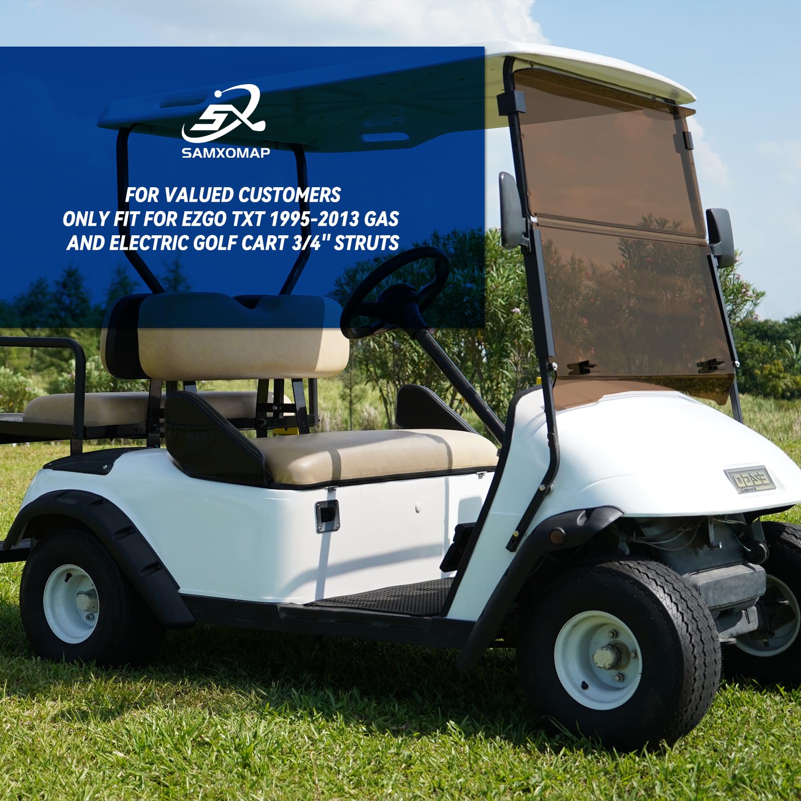 EZGO - Parabrisas para carrito de golf EZGO TXT 1995-2013 EZGO TXT y Medallist, plegable, protección UV y resistente a los golpes, acrílico transparente/tintado