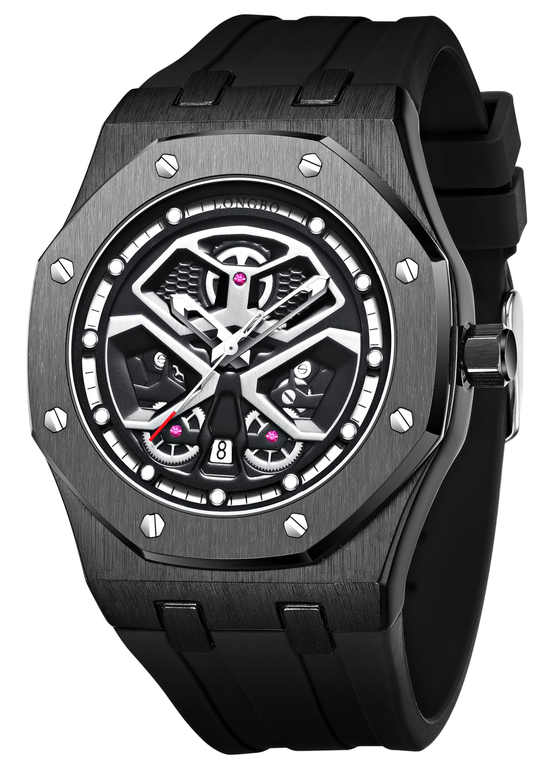 LONGBO Endurance Series Skeleton Design Analog Quartz Watch for Men with Silicon Strap and Octagonal Alloy Case with Screw Detailing | Gift for Men (B0D6WHZ4PG) Amazon Price History, Amazon Price Tracker
