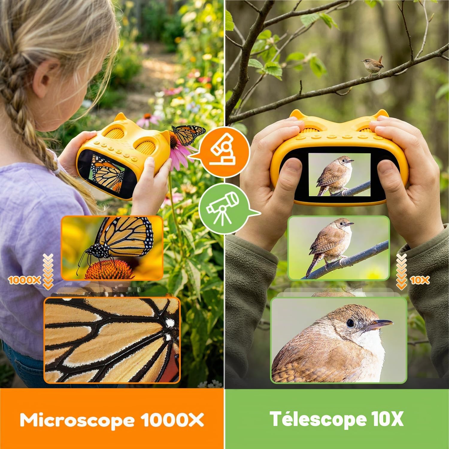 Microscope numérique portable BNISE pour enfants 1000X : kit 2 en 1 avec microscope et télescope pour enfants avec écran IPS de 2,0 pouces - Jouets STEM, cadeaux d'anniversaire pour filles, garçons