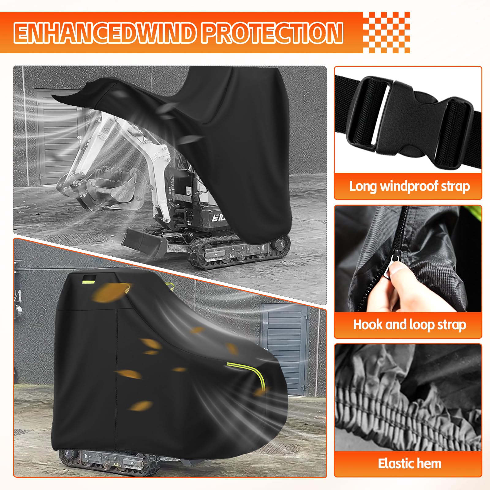 Copertura impermeabile per escavatore, copertura traspirante per mini escavatori, telone con cerniera, striscia riflettente, orlo elasticizzato, protezione UV da sole, pioggia, polvere, vento