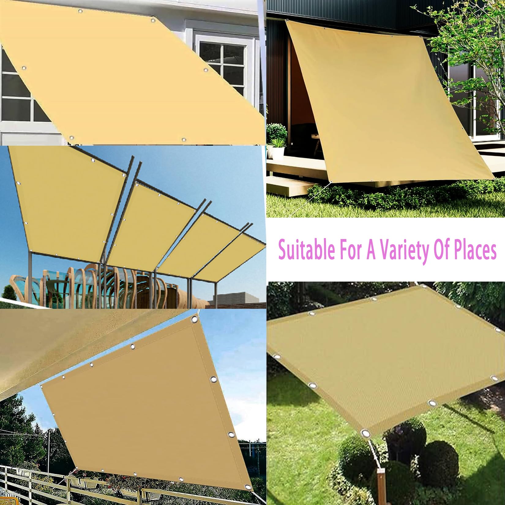 Sonnensegel 250 x 300 cm Wasserabweisend UV Schutz 98% UV Schutz Segeltuch Anpassbare Größe für Außenbereiche Wie Garten Und Balkone, Terrasse, Creme Farben