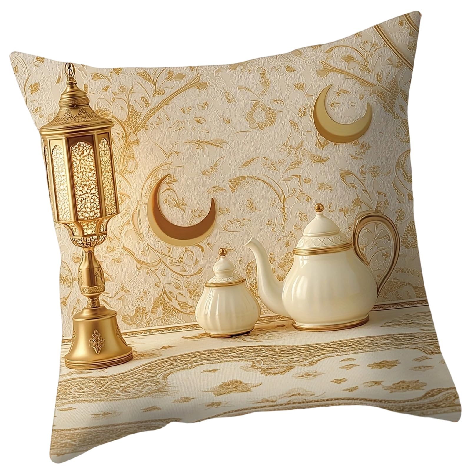 Jazuaiao Short Plush Cushion Cover Gold Moons Ethnic Festival Print 45x45cm Standard Size for Home Decoration Plush Pillow Living Pillow Festival Cushion