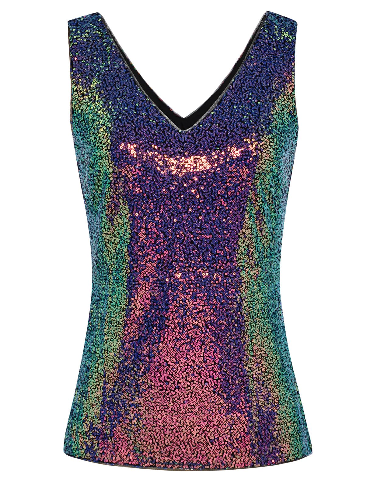 GRACE KARIN Camiseta Sin Mangas Mujer Lentejuelas Elegante Camiseta Sin Mangas Cuello Pico Sin Mangas