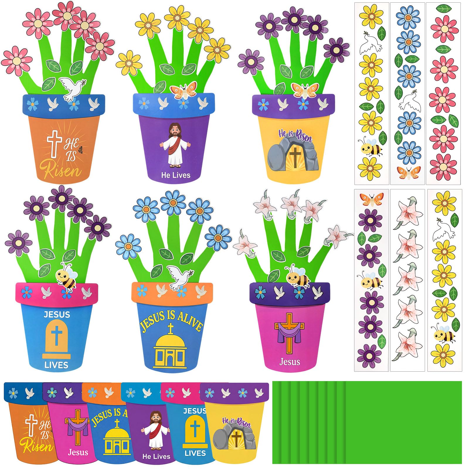 Photo 1 of Pasimy 24 Sets Easter Religious Crafts Kit - Jesus He is Risen DIY Cards Stickers Christian Make Your Own Flower Pot DIY Arts for Spring Sunday School Faith Church Activities Party Supplies