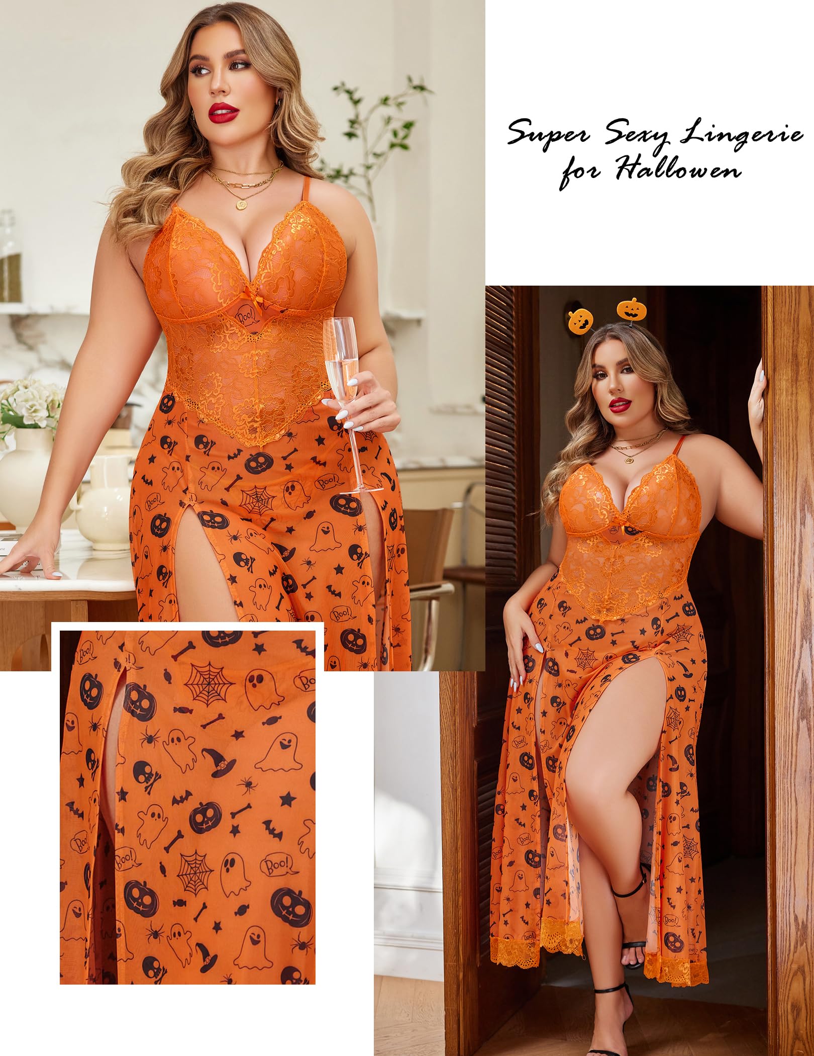 Avidlove Plus Size Lingerie for Women Sexy Lace Babydoll Long Lingerie Dress Side Split Nightgown: Avidlove Plus Size Lingerie for Women Lace Babydoll Sexy Mesh Nightdress Side Split Nightgown Long Maxi Dress