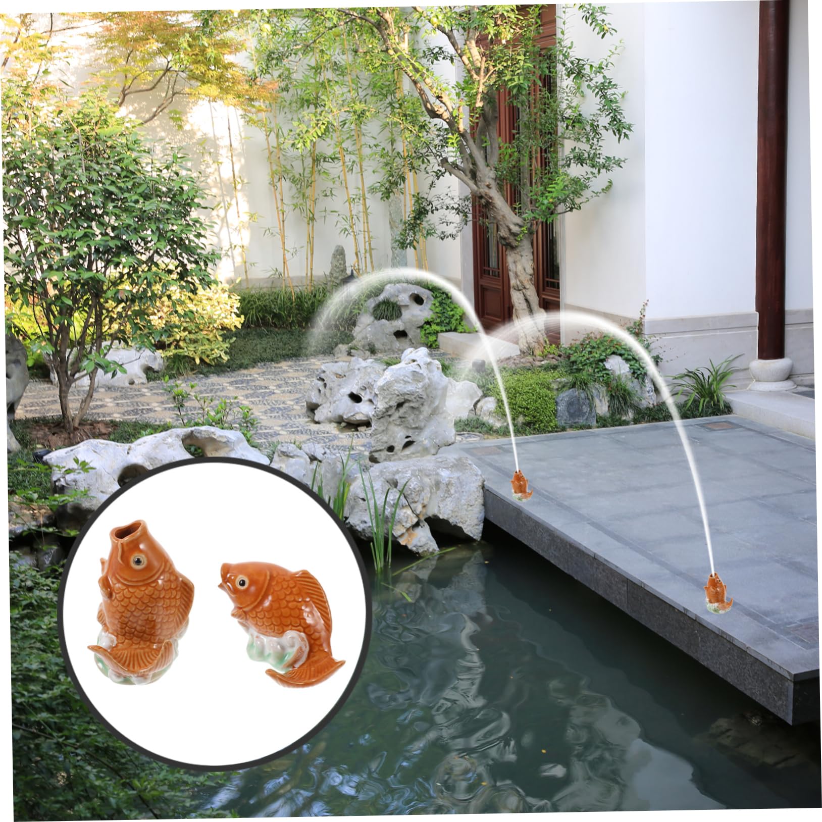 ifundom Statua di Carpa in Ceramica 2 Pezzi per Giardino Esterno