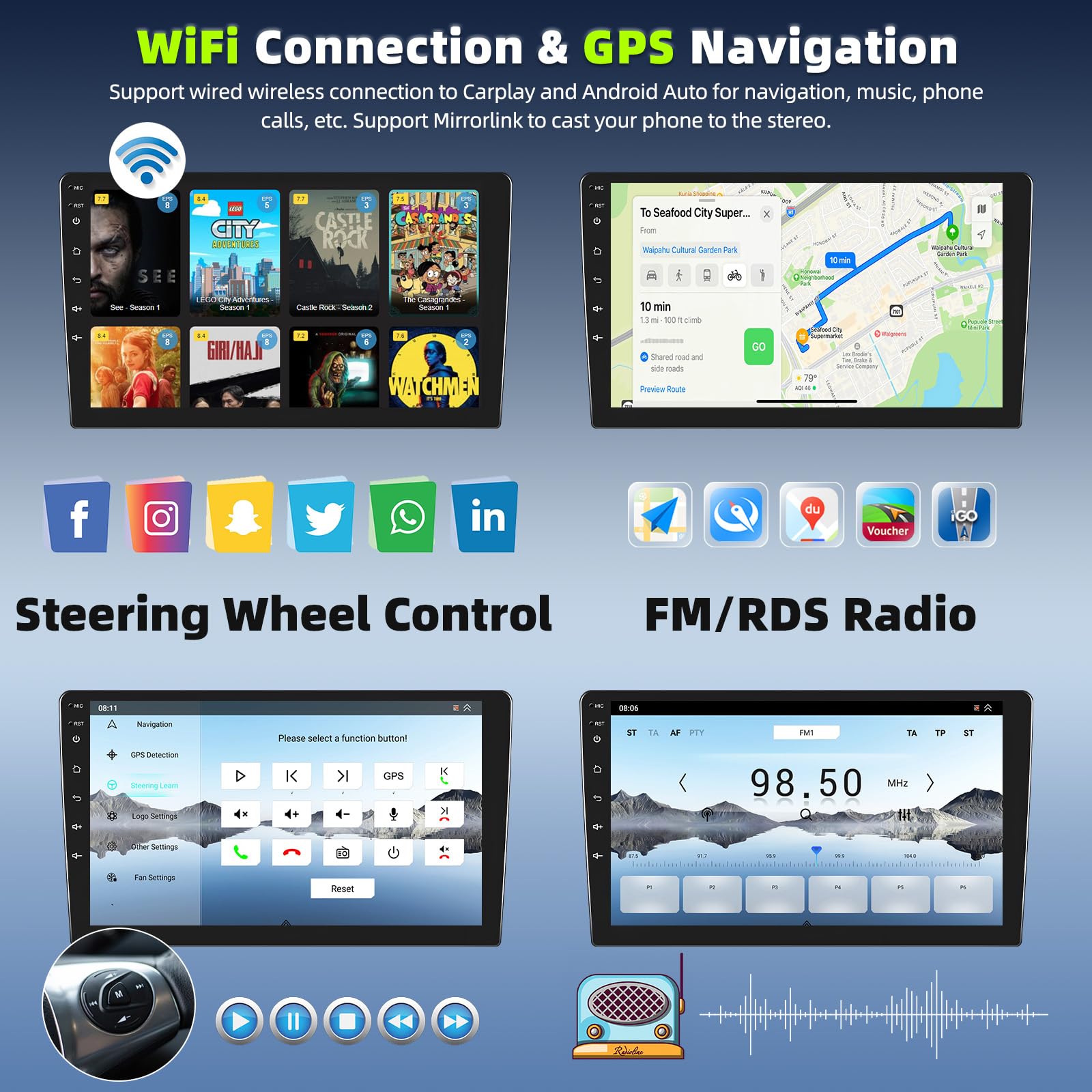 8 core Qualcomm Android 15 Autoradio per Ford Transit 2009-2016/Ford Focus 2005-2008 con Carplay Android Auto ,9" Touchscreen con BT GPS WiFi FM/RDS DSP 3D Car Model Showcase + telecamera posteriore e
