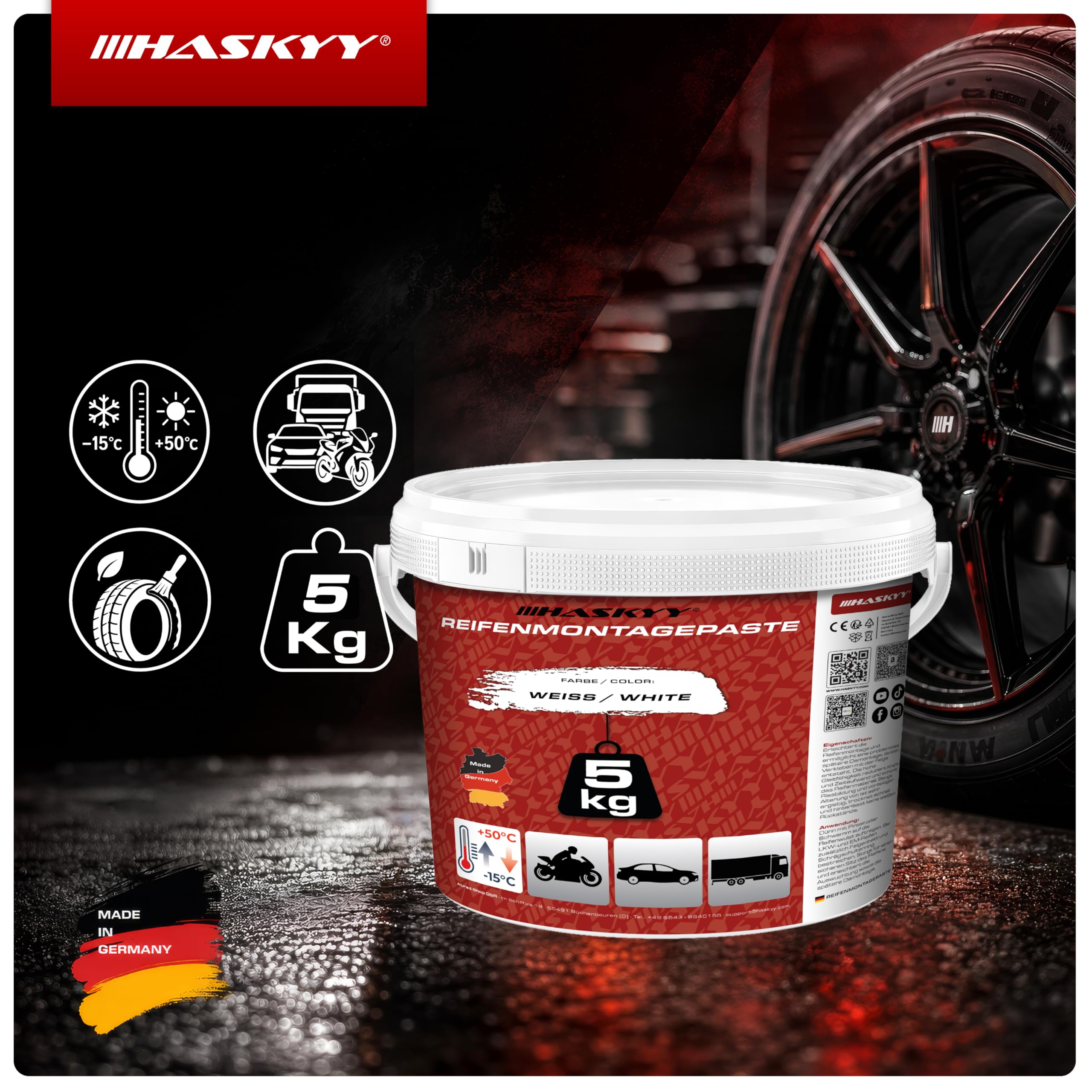 HASKYY Pasta per montaggio pneumatici 5 kg bianco con pennello