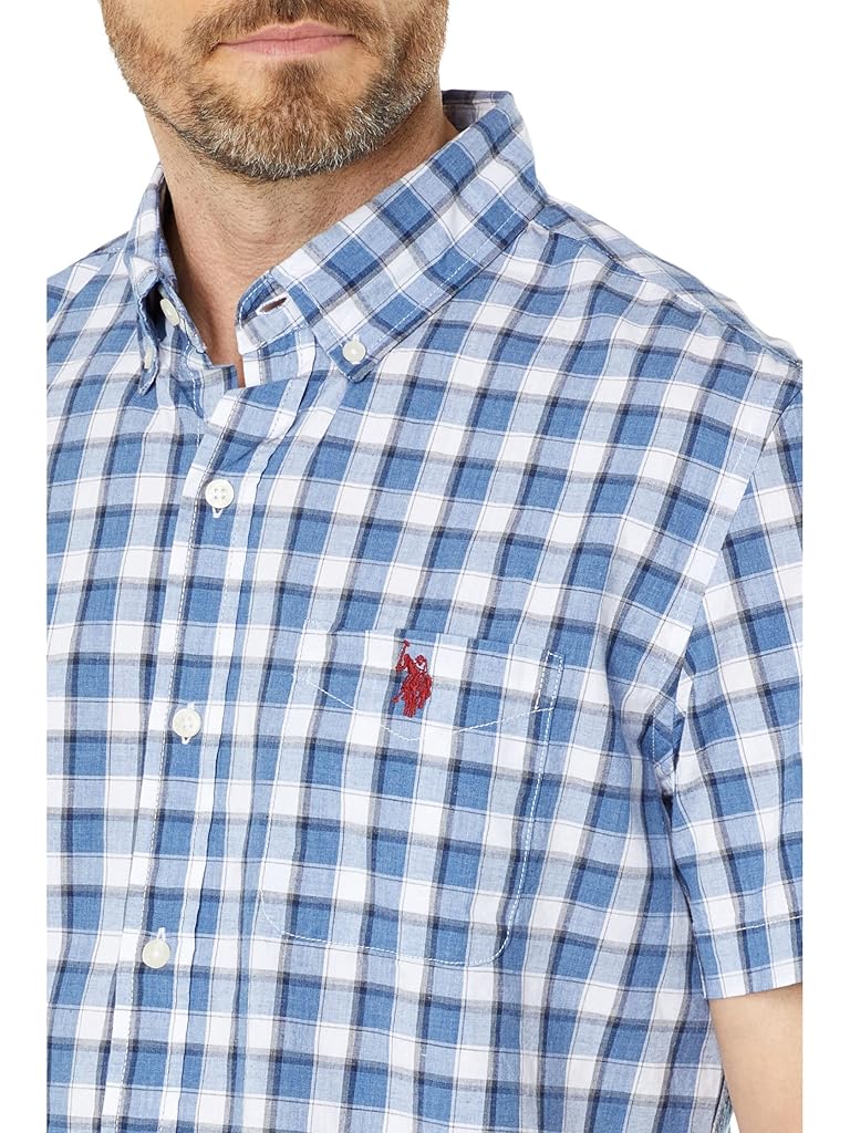 U.S. POLO ASSN. Short Sleeve Yarn-Dyed Heathered Plaid Poplin Woven Shirt