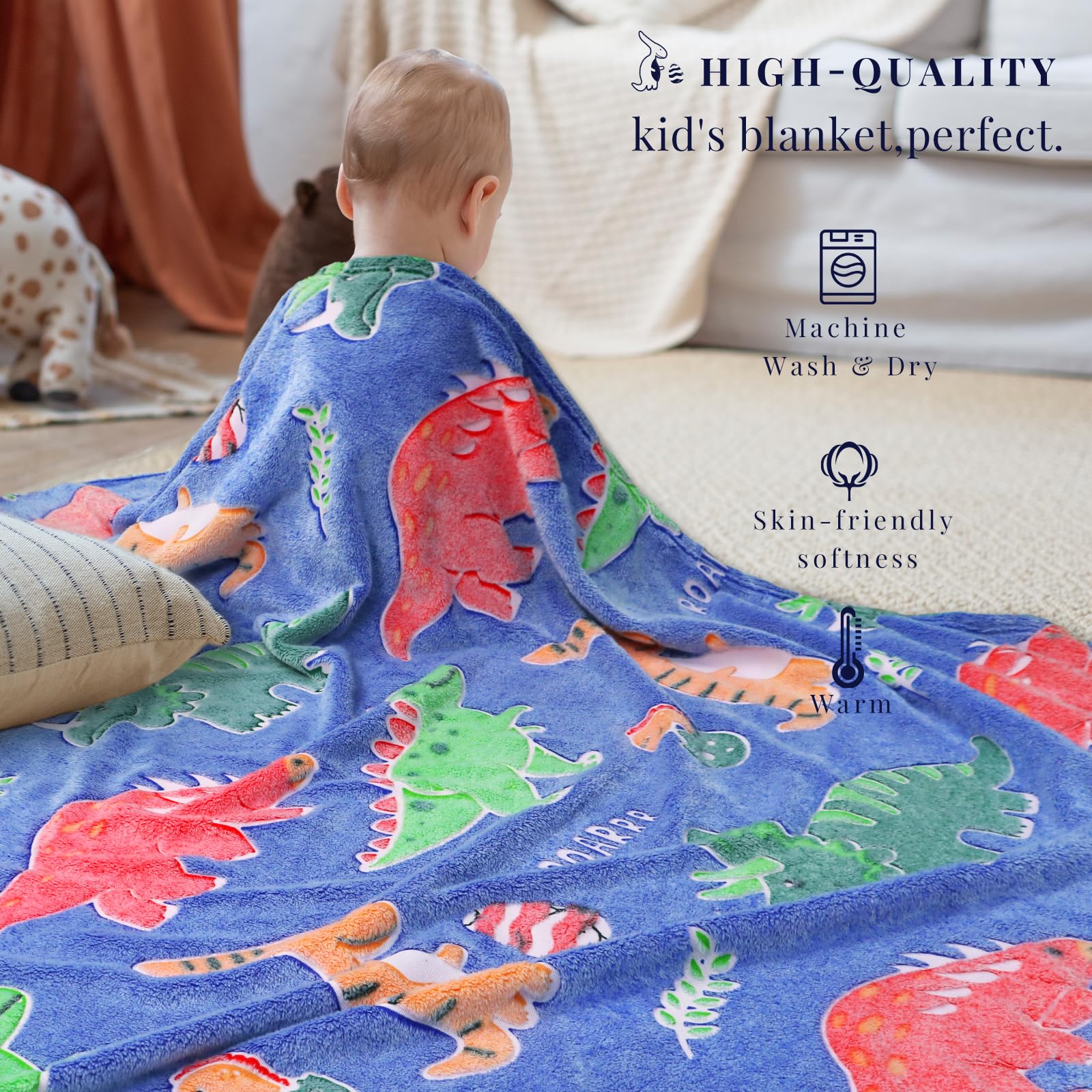 Glow in the Dark Dinosaur Blanket for Boys -4