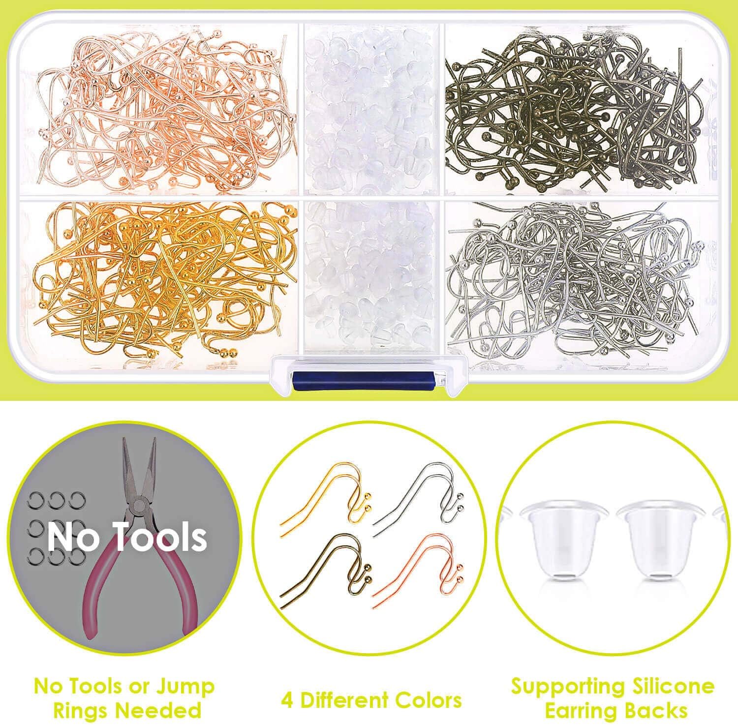 Earring Hooks, Audab 480pcs Earring Making Kit Includes 240pcs French Earring Hooks Ear Wire and 240pcs Earring Backs for Jewelry Making Supplies and DIY Earring Making