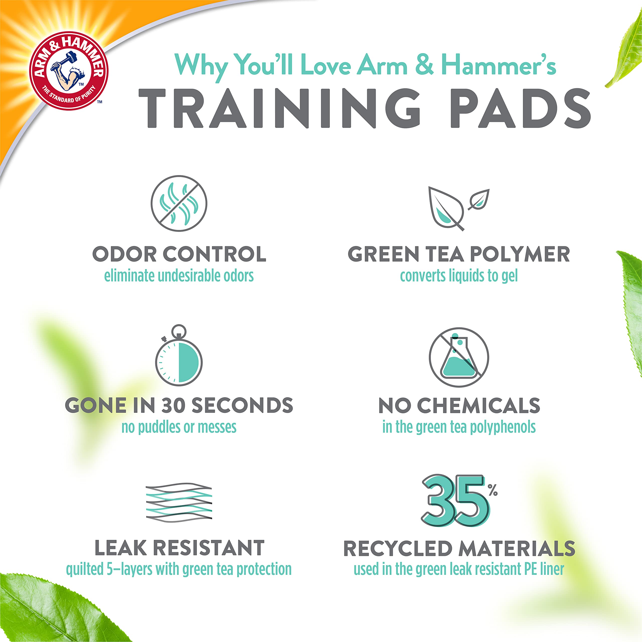 Arm & Hammer Almohadillas de Entrenamiento para Mascotas de té Verde | Almohadillas de Entrenamiento para Perros de 200 Unidades con bicarbonato de Sodio de té Verde súper Absorbente para 2 Veces el