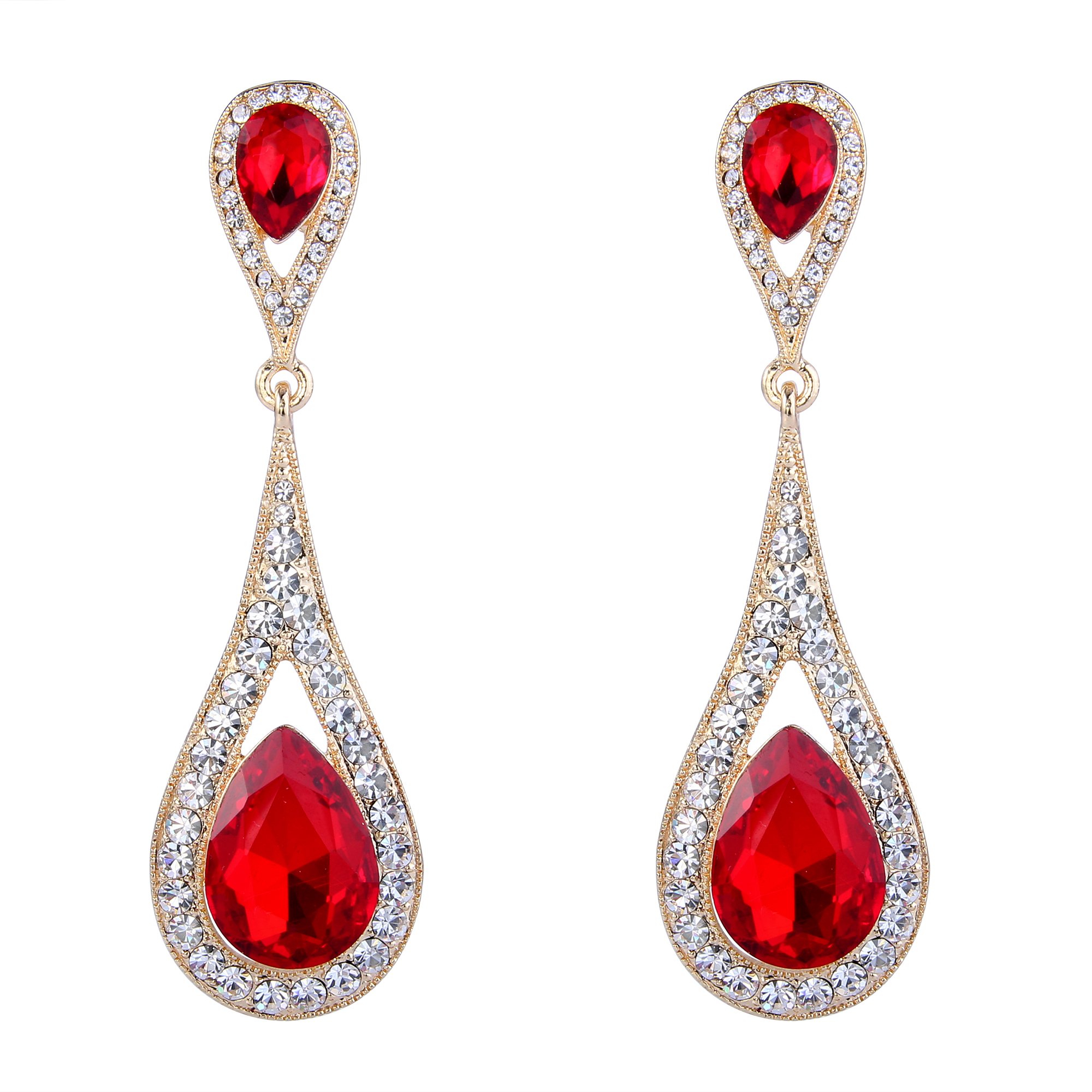 EVER FAITH Women's Jewelry Austrian Crystal Elegant Dual Teardrop Wedding Bride Pierced Dangle Earrings