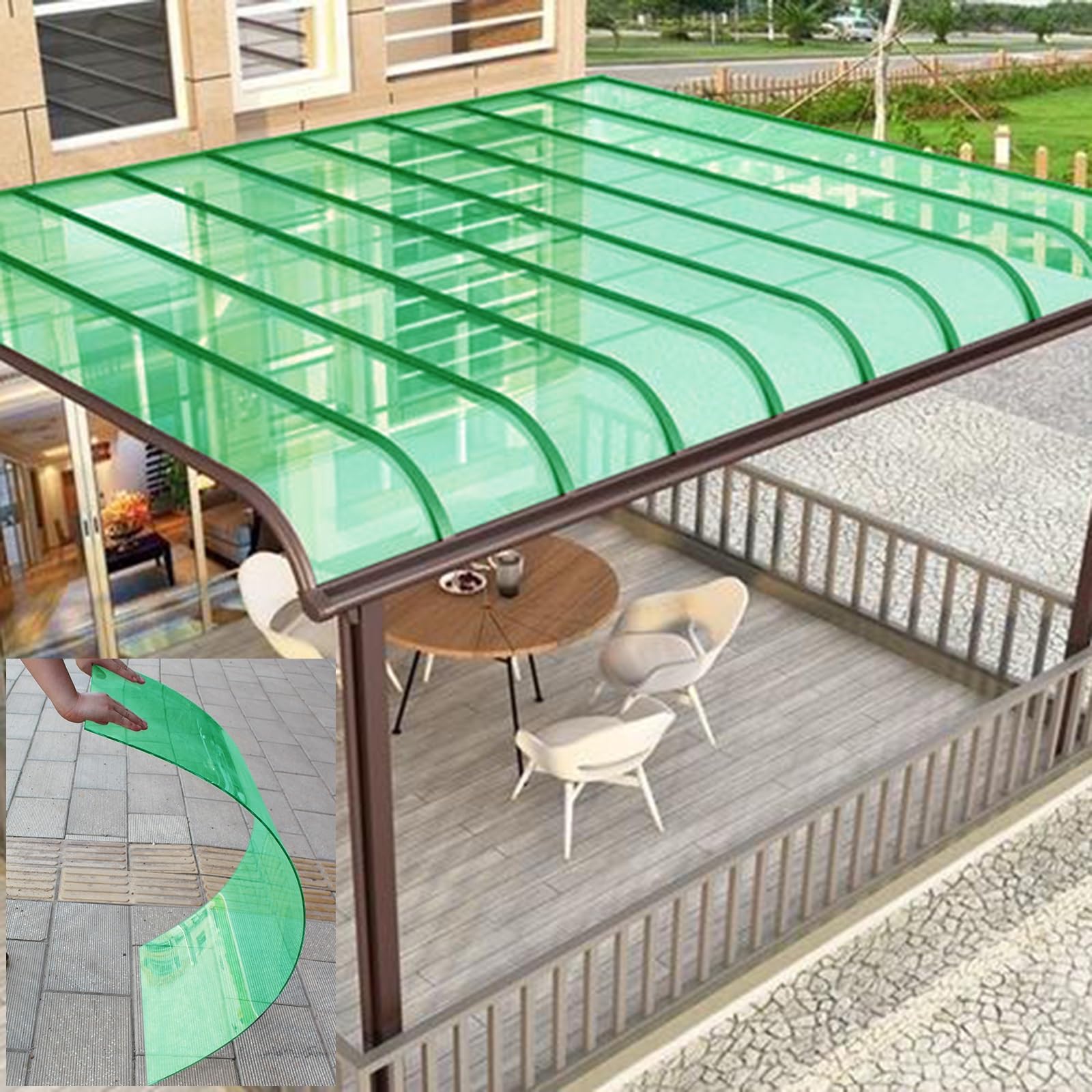 Policarbonato Placas Transparente,2MM Placa Duradera PC,Planchas Revestimiento de Repuesto for Invernadero(Green,0.6x1m/1.97x3.3ft)