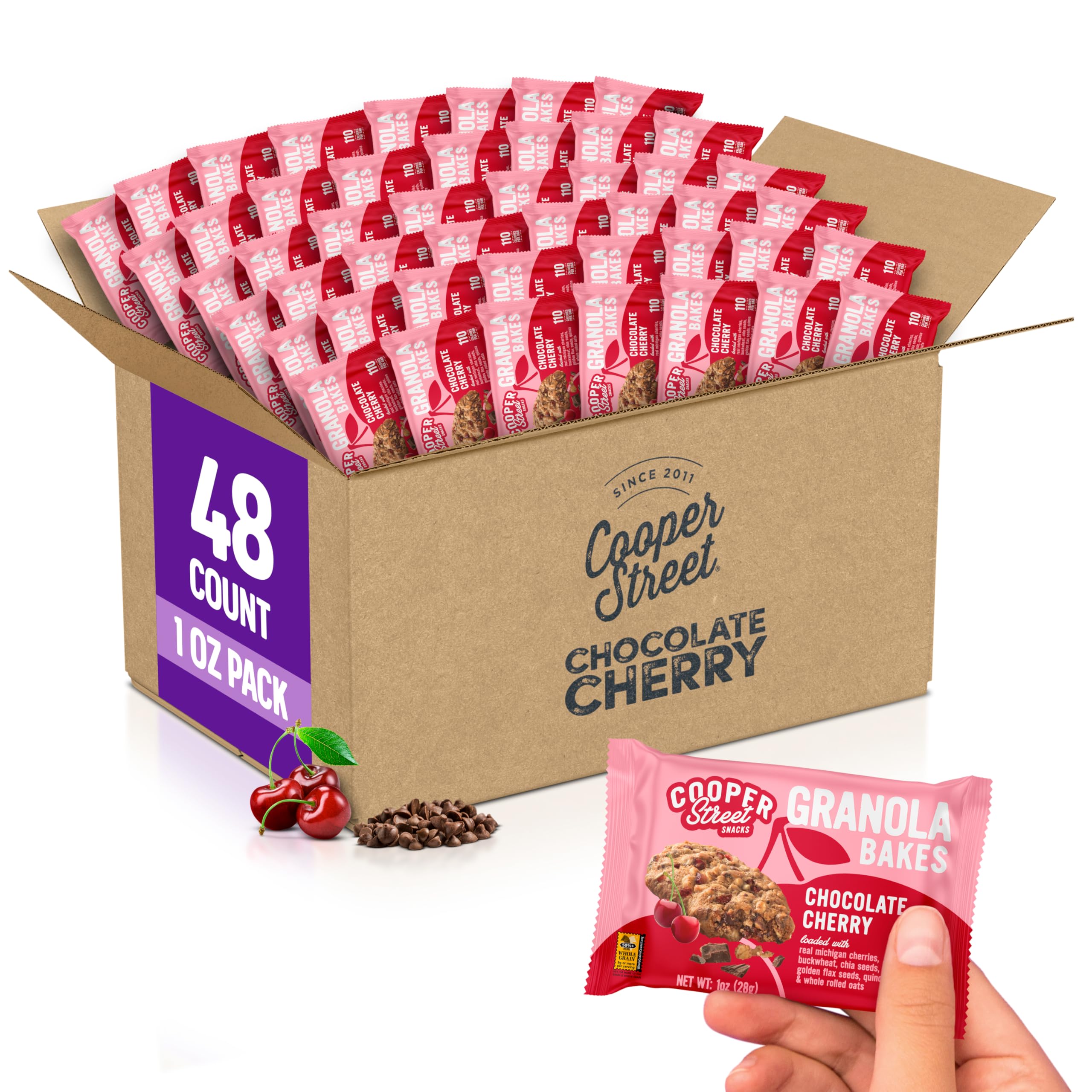 Sponsored Ad - Cooper Street Chocolate Cherry Granola Bakes (48 Count) – Individually Wrapped Soft and Chewy Granola Bars Bulk – Low Sodium, Nut & Dairy Free - Perfect As Healthy Bulk Office or Classroom Snacks