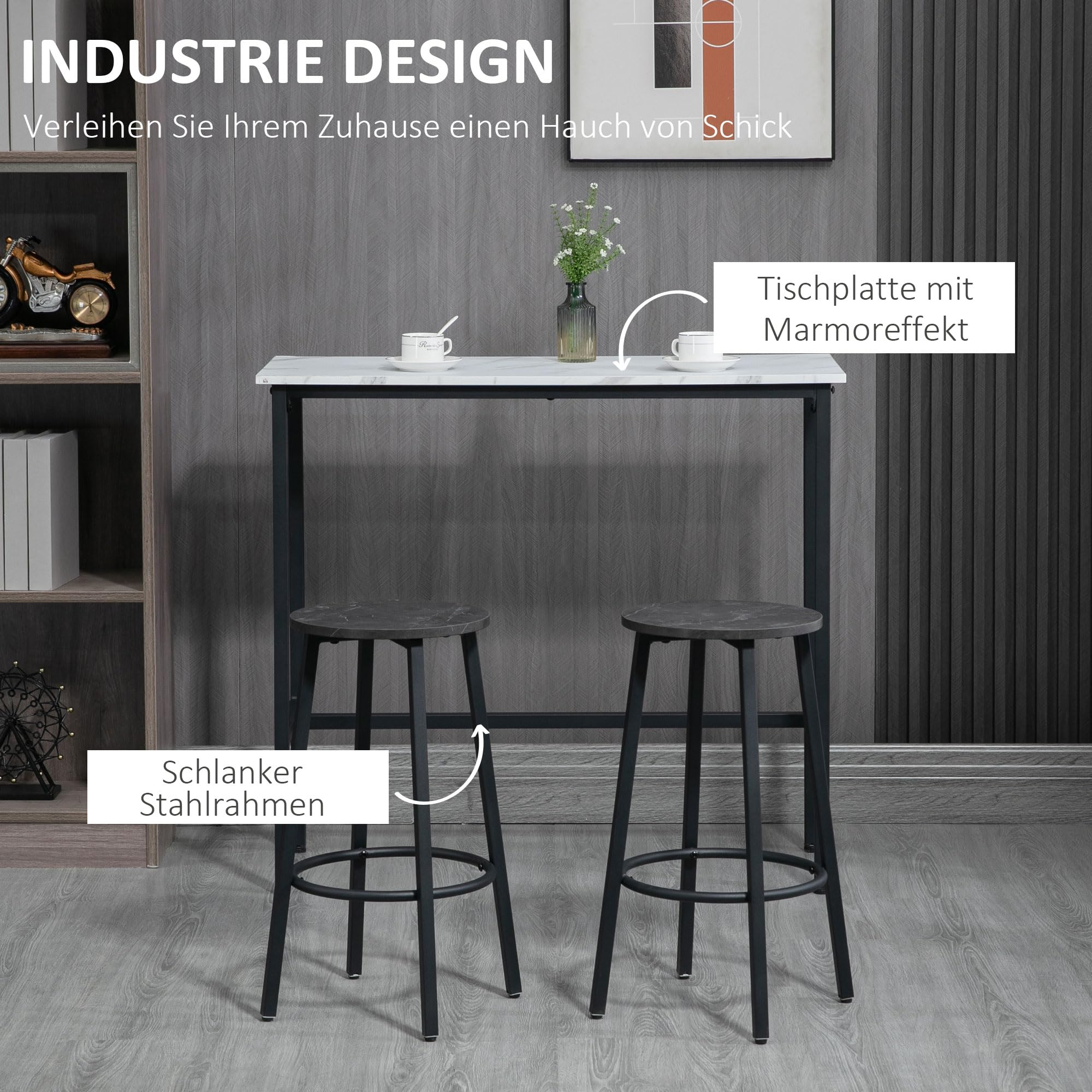 HOMCOM table de bar avec tabourets, set de 3, meubles de salle à manger, table haute