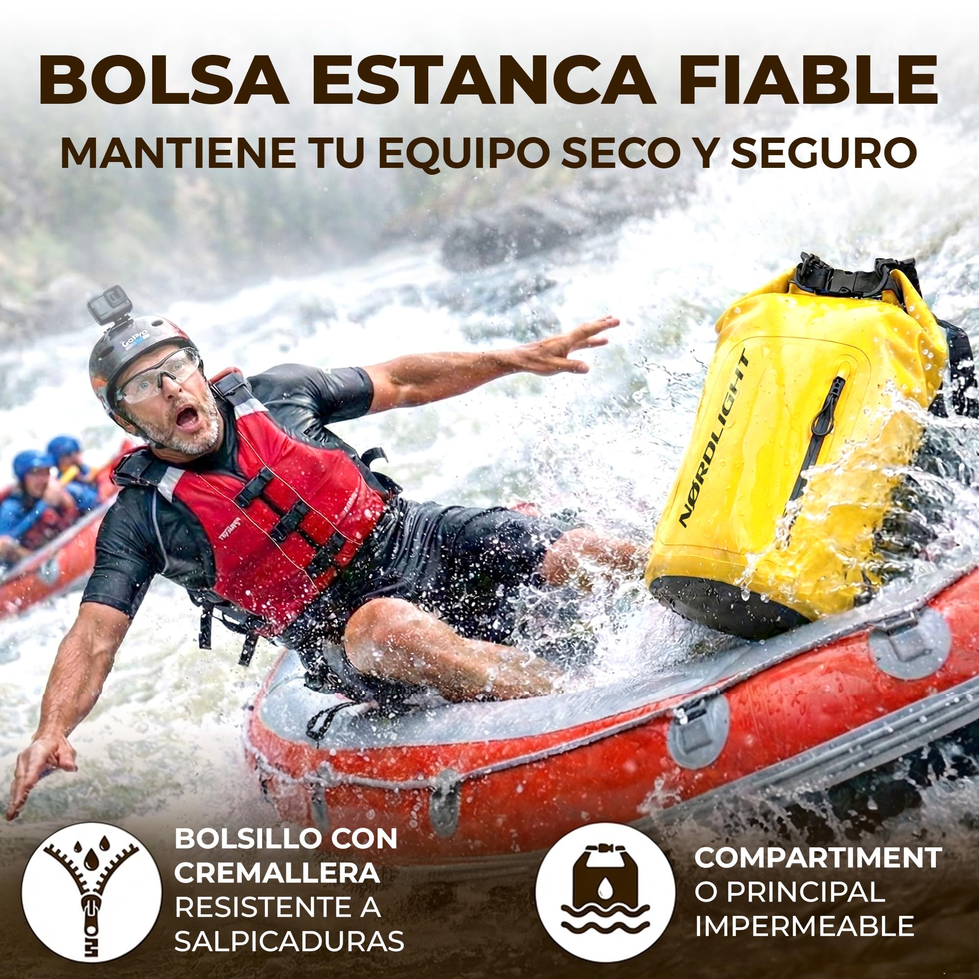 Nordlight Bolsa Estanca Impermeable + Funda para Móvil, Cierre Enrollable, Correa para Hombro | Drybag Mochila Impermeable Saco Estanco Bolsa de Transporte Náutica | Playa Sup - Amarillo, 30 litros