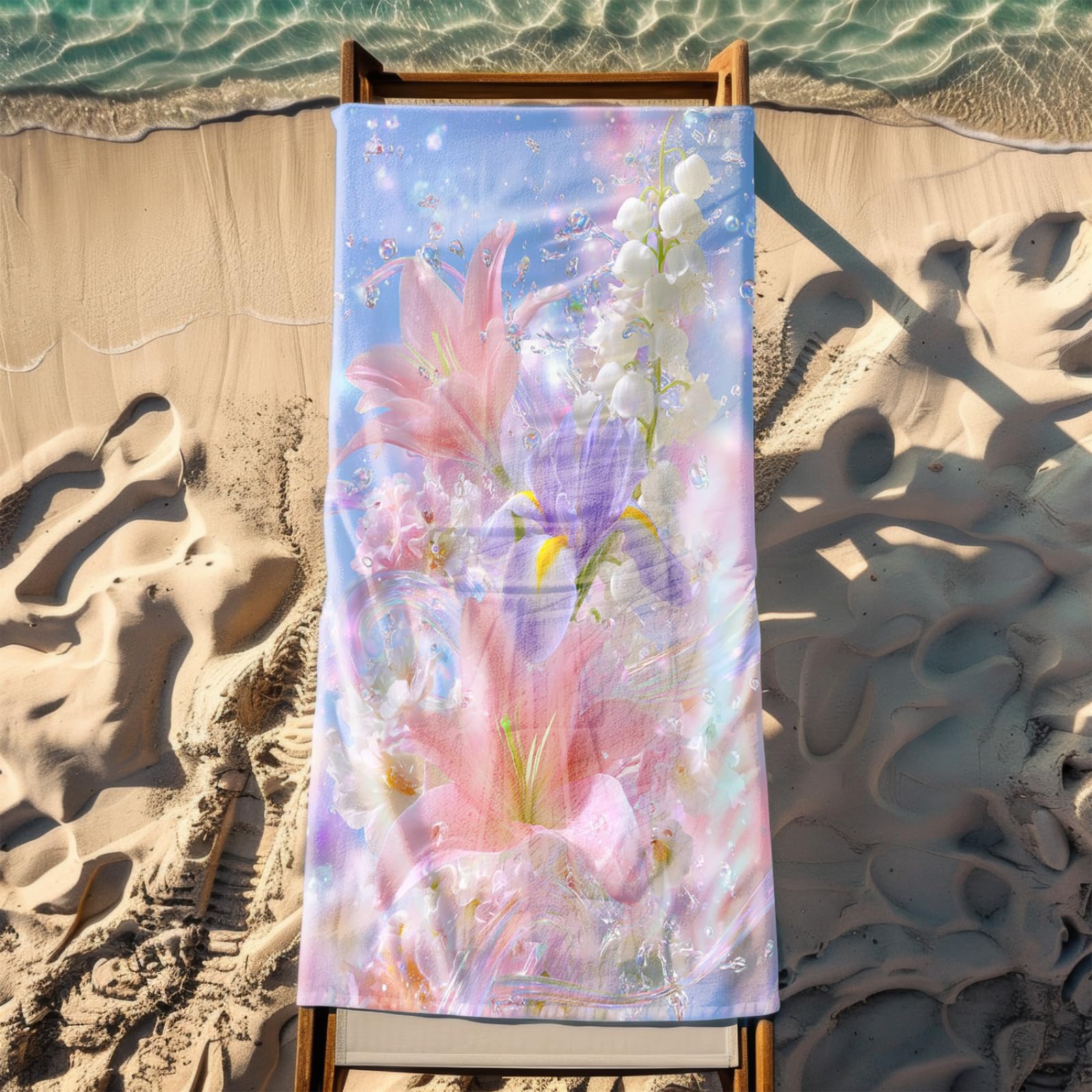 Générique Serviette de Plage XXL Fleurs Roses Violettes
