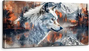 SERIMINO Wolf Large Wall Art Canvas Prints, Fierce Animal Aesthetic Pictures Wall Decor Living Room, Abstract Winter Landscape Room Decorations Artwork, Silver Wolf Office Decor Paintings 20"X40"
