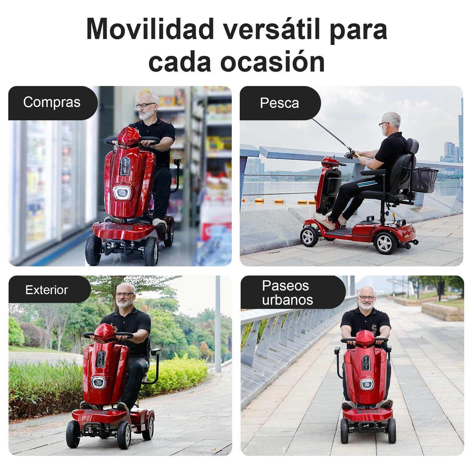 Ecomobi MS02 PLUS Scooter de Movilidad para Adultos, Rojo, 30Ah