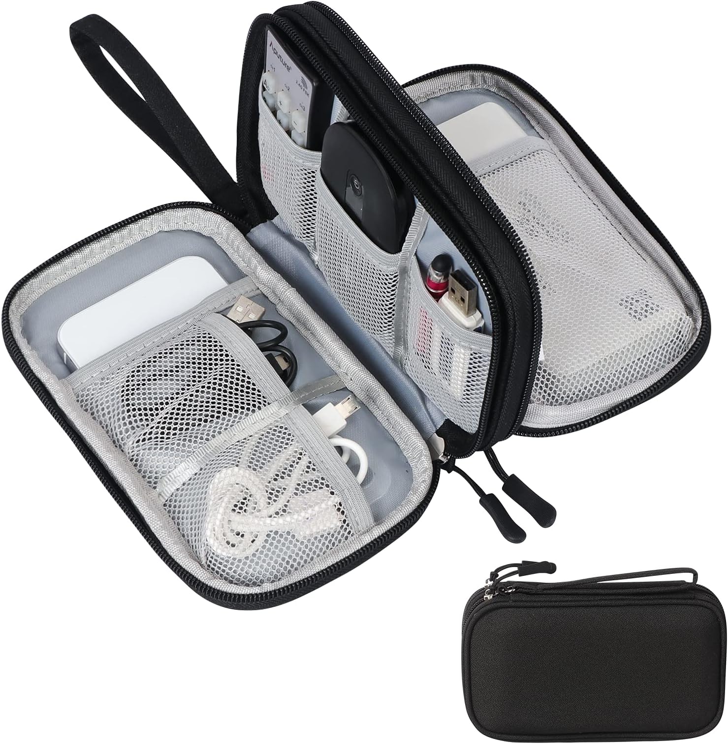 Cable Organiser Bag,Double Layer Tech Pouch for Charger,Lightweight Carry Case Travel Essentials Gadget Bags for Business Trip,Office & Daily Use,Accessories Storage Cable Bag-Black