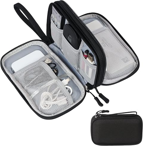Travel Cable Organiser Bag,Double Layer Tech Pouch for Charger,Lightweight Carry Case Travel Essentials Gadget Bags for Business Trip,Daily Use,Electronics Accessories Storage Bag-Black