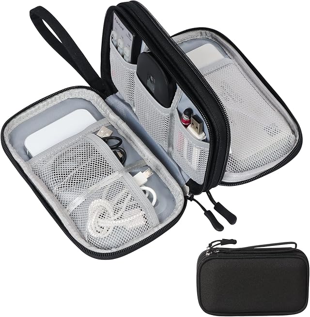 Travel Cable Organiser Bag,Double Layer Tech Pouch for Charger,Lightweight Carry Case Travel Essentials Gadget Bags for Business Trip,Daily Use,Electronics Accessories Storage Bag-Black