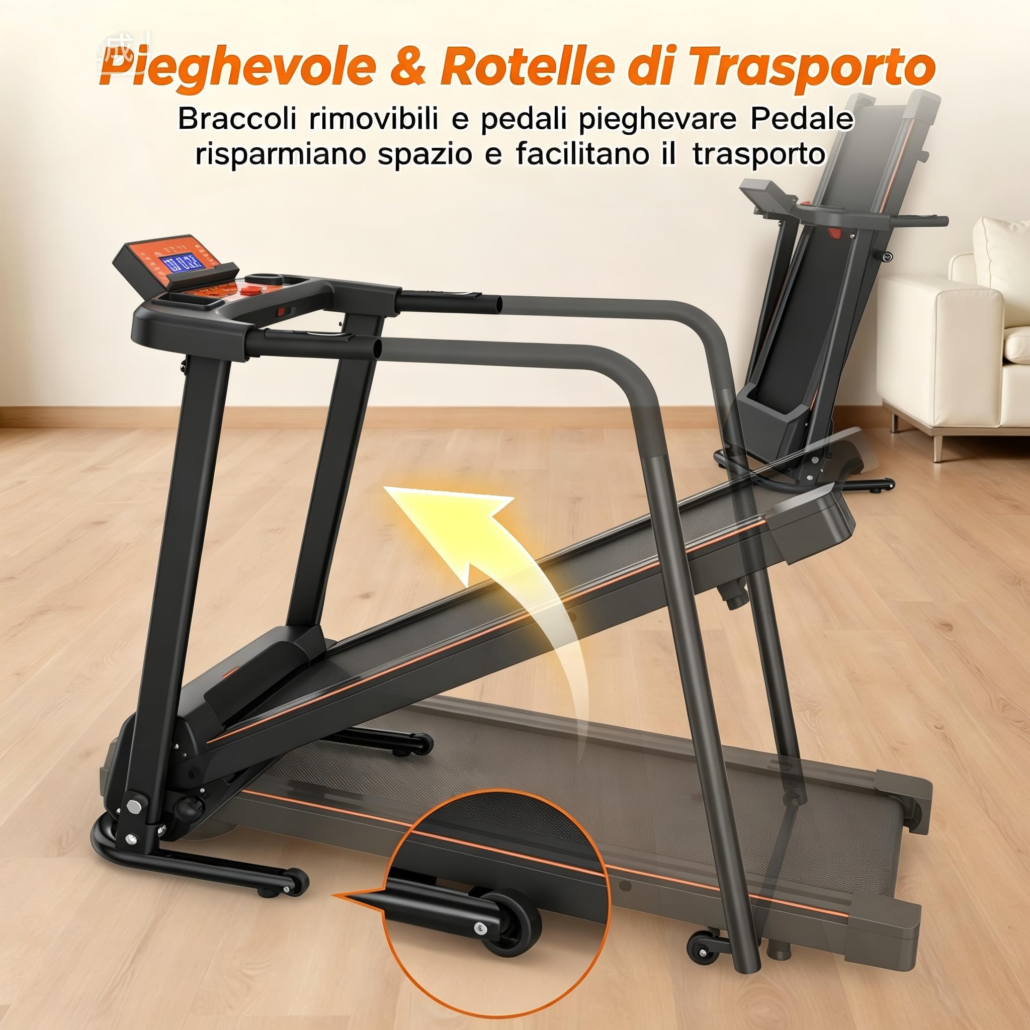 Walking Pad per anziani, tapis roulant pieghevole per casa con maniglia e app, tapis roulant elettrico e silenzioso fino a 120 kg, delicato sulle articolazioni per camminare e fitness